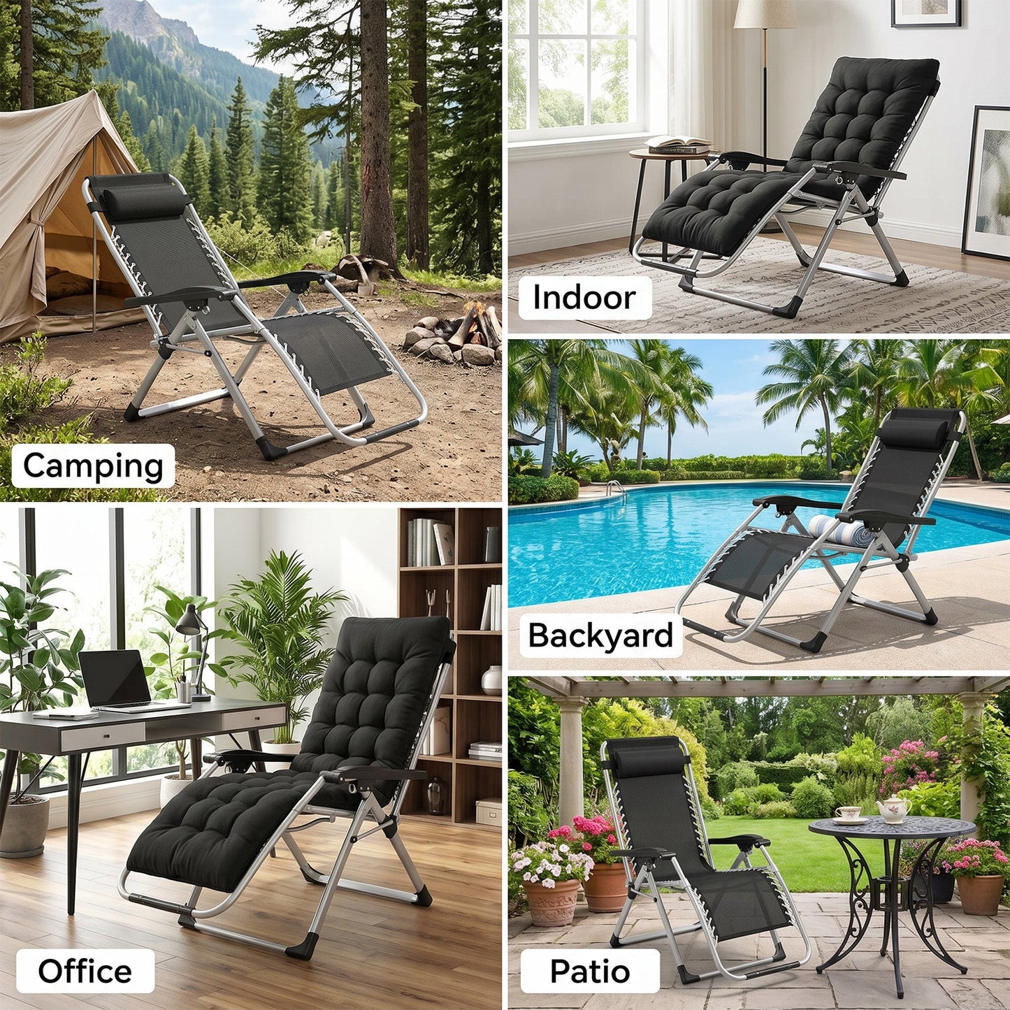 Advwin Folding Zero Gravity Chair w/ 170° Adjustable Recline