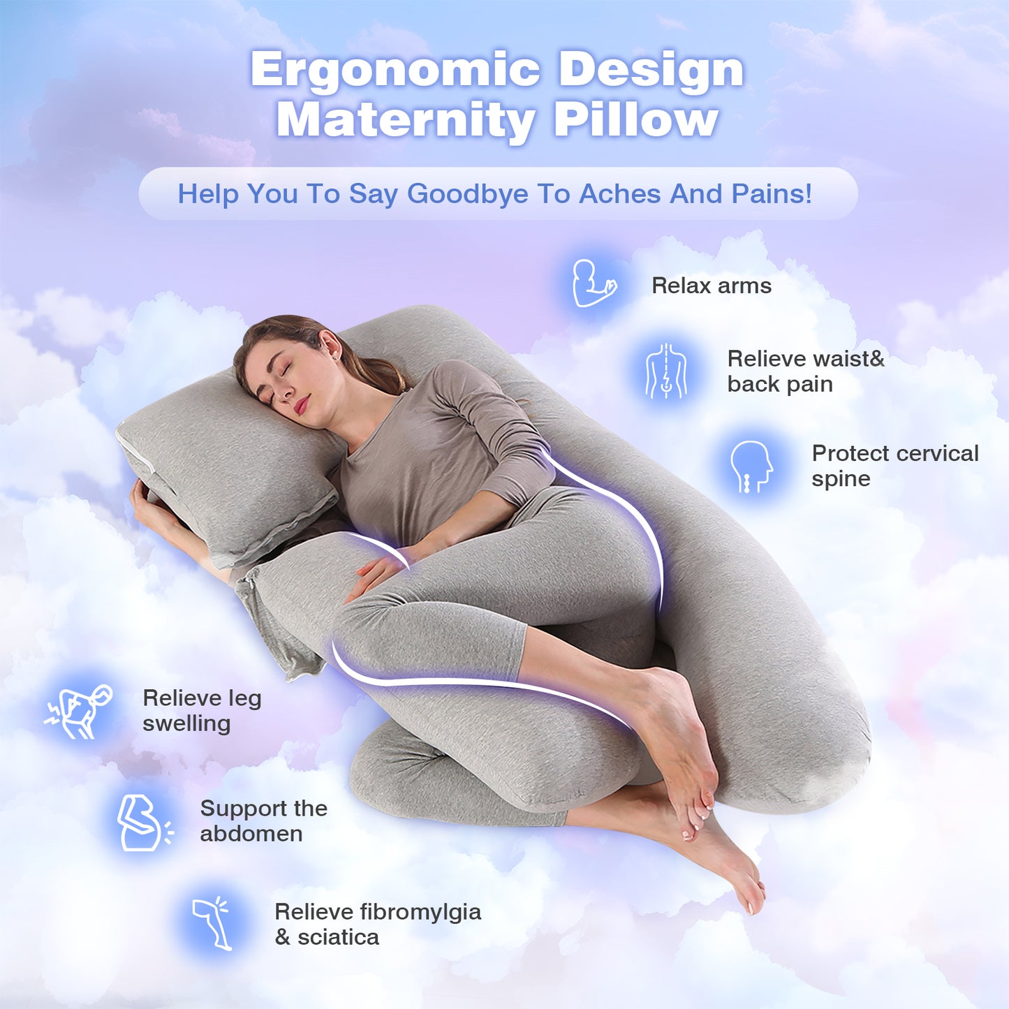 Advwin Pregnancy Pillow 55inch 2In1 U haped Pillow