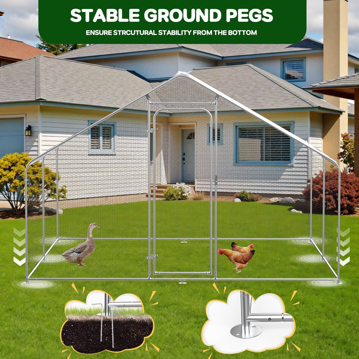 Advwin Large Metal Chicken Coop w/ Waterproof Cover