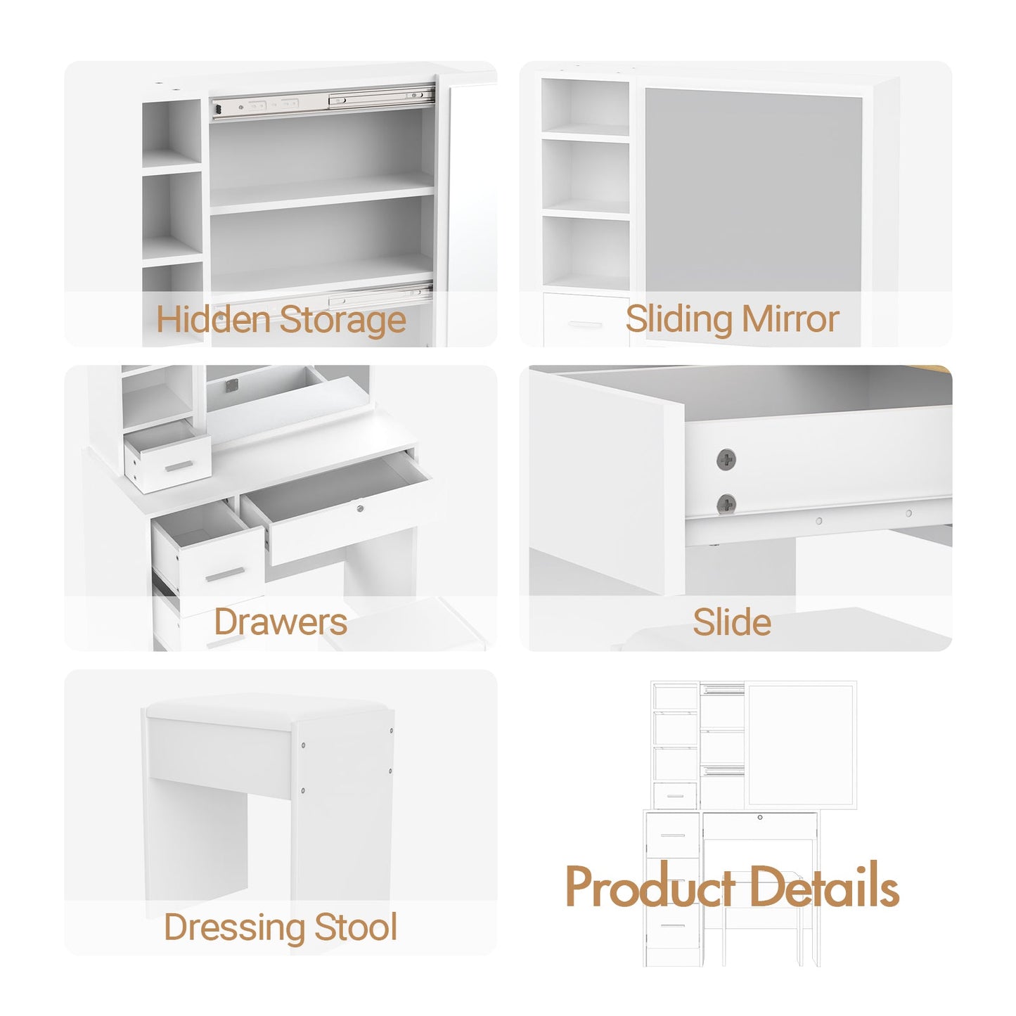 Advwin Dressing Table Stool Set Makeup Dresser