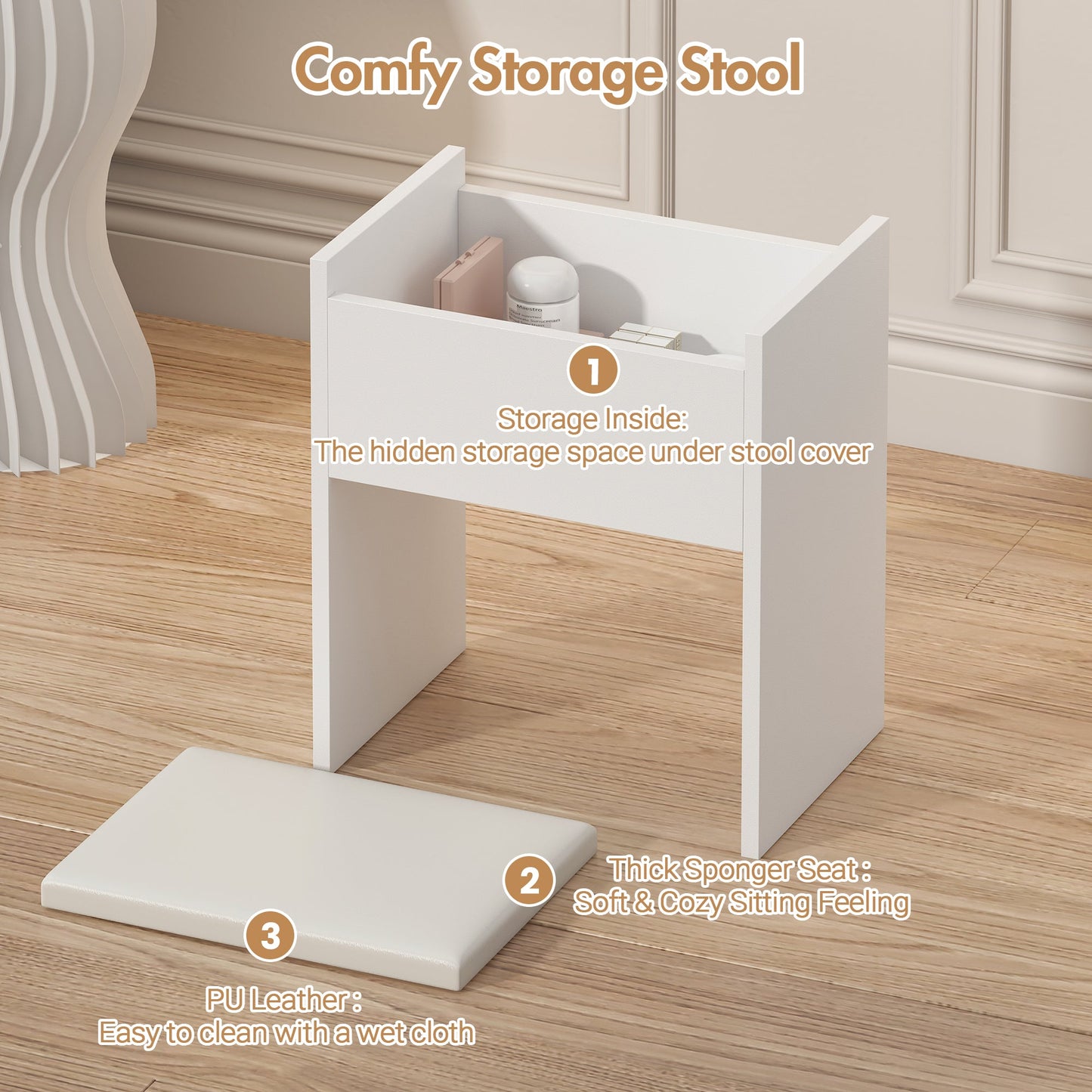 Advwin Dressing Table Stool Set Glass Top Vanity