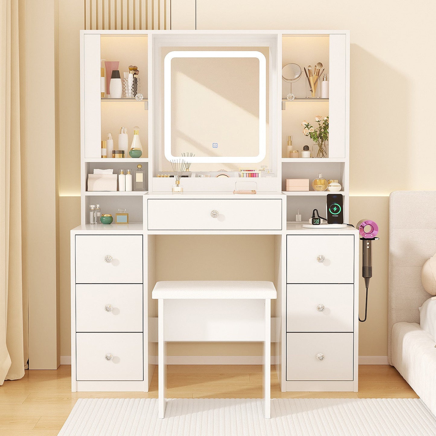 Advwin Dressing Table  w/ LED Mirror RGB Display