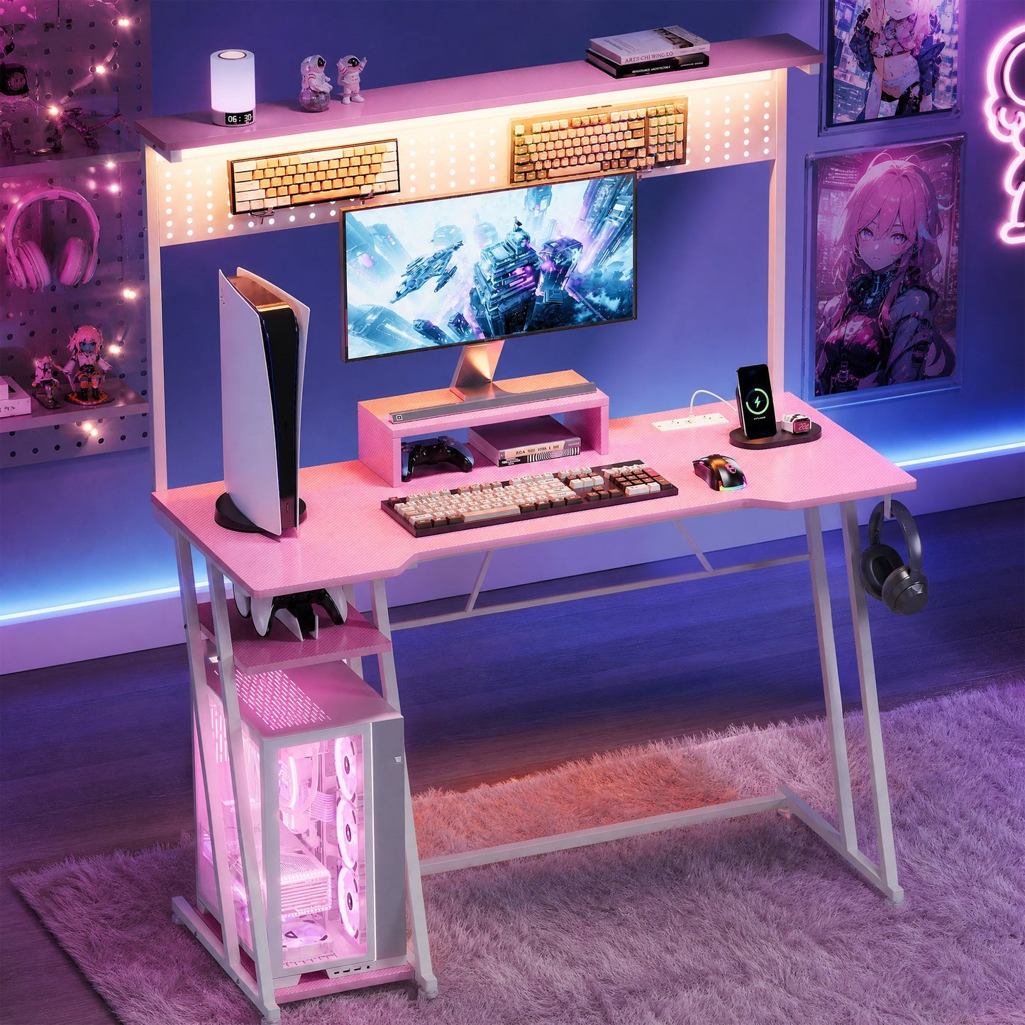 Advwin 120cm LED Gaming Desk w/ Movable Monitor Stand