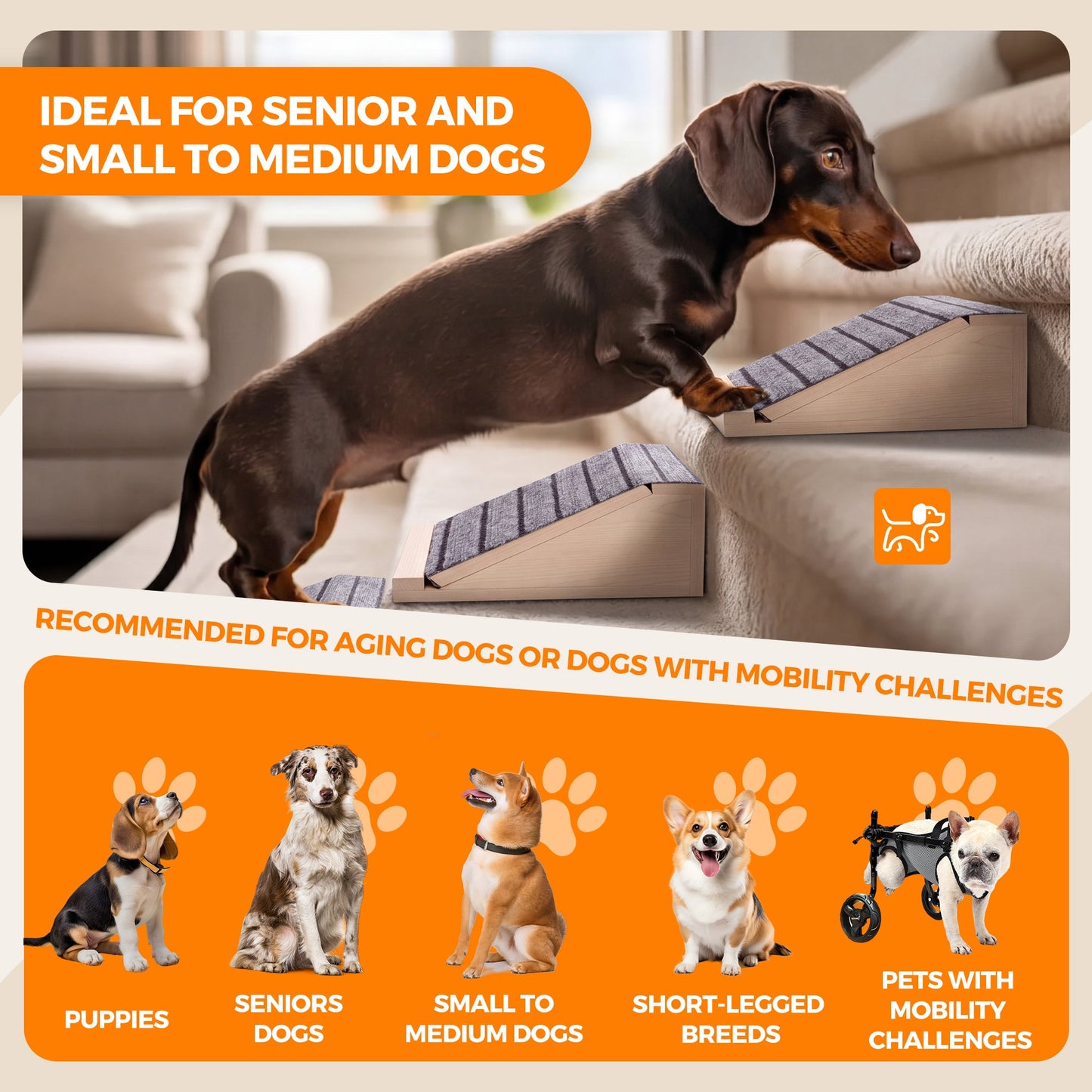 Advwin Wooden Pet Ramp with Non-Slip Gentle Slope