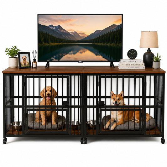 Advwin 2-in-1 Heavy-Duty Dog Crate Furniture for 2 Dogs