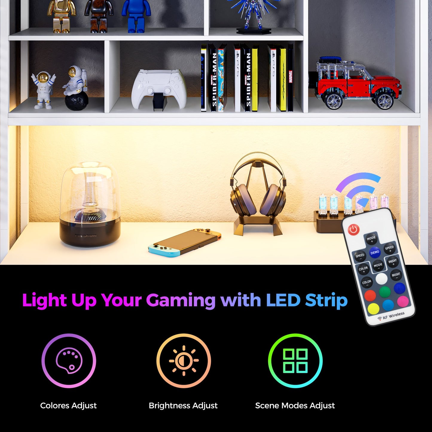 Advwin L Shaped Gaming Desk with LED Lights 148cm