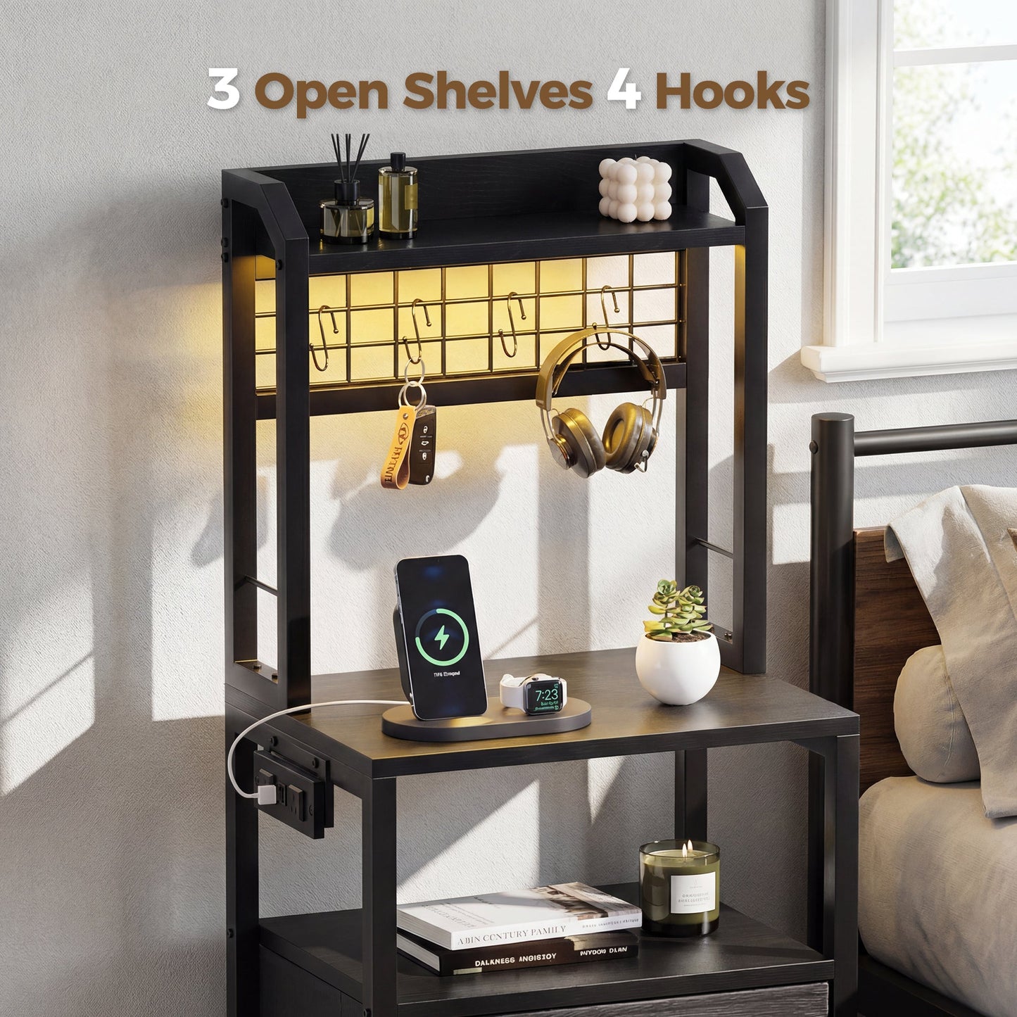 Advwin Bedside Table with Charging Station