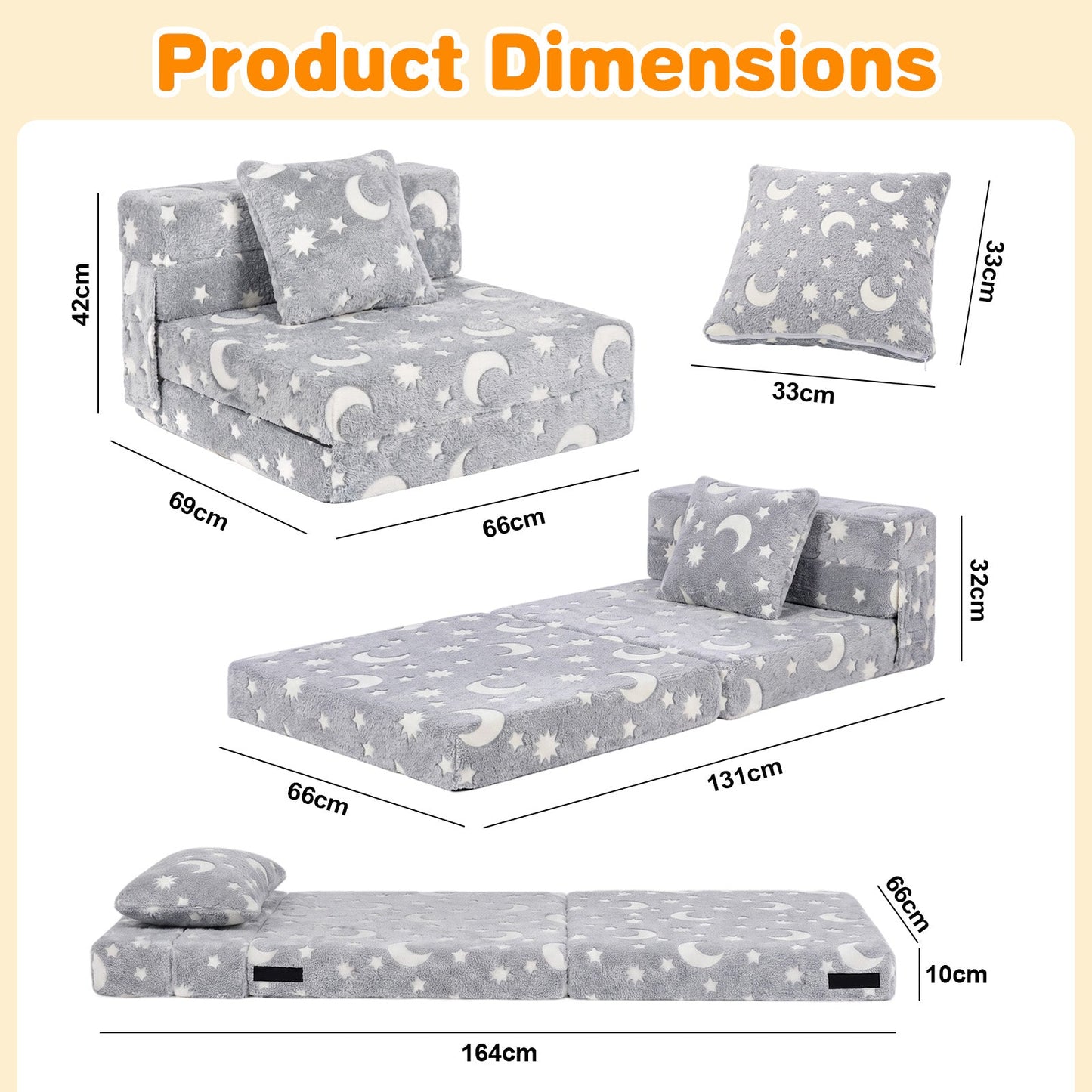 Advwin 3-in-1 Toddler Folding Sofa Bed with Pillow