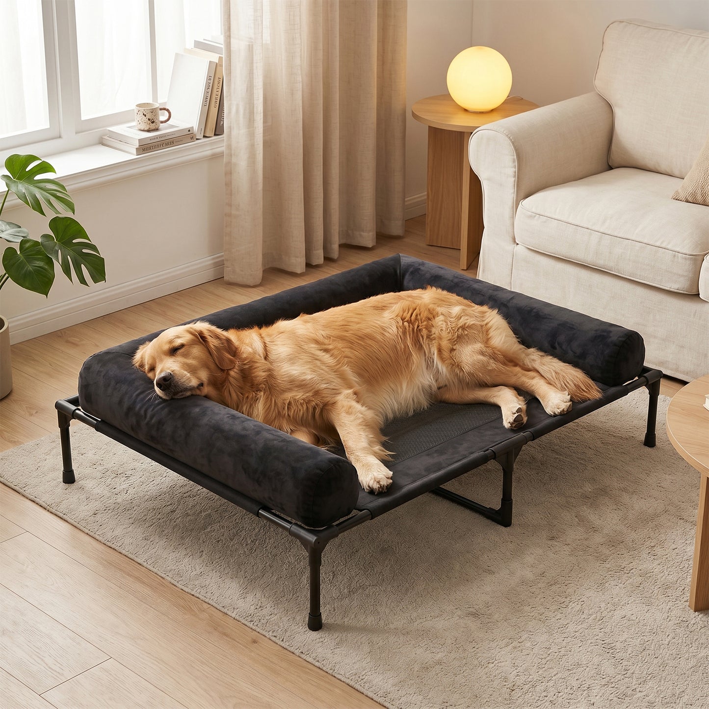 Advwin Elevated Dog Bed with Bolster Black