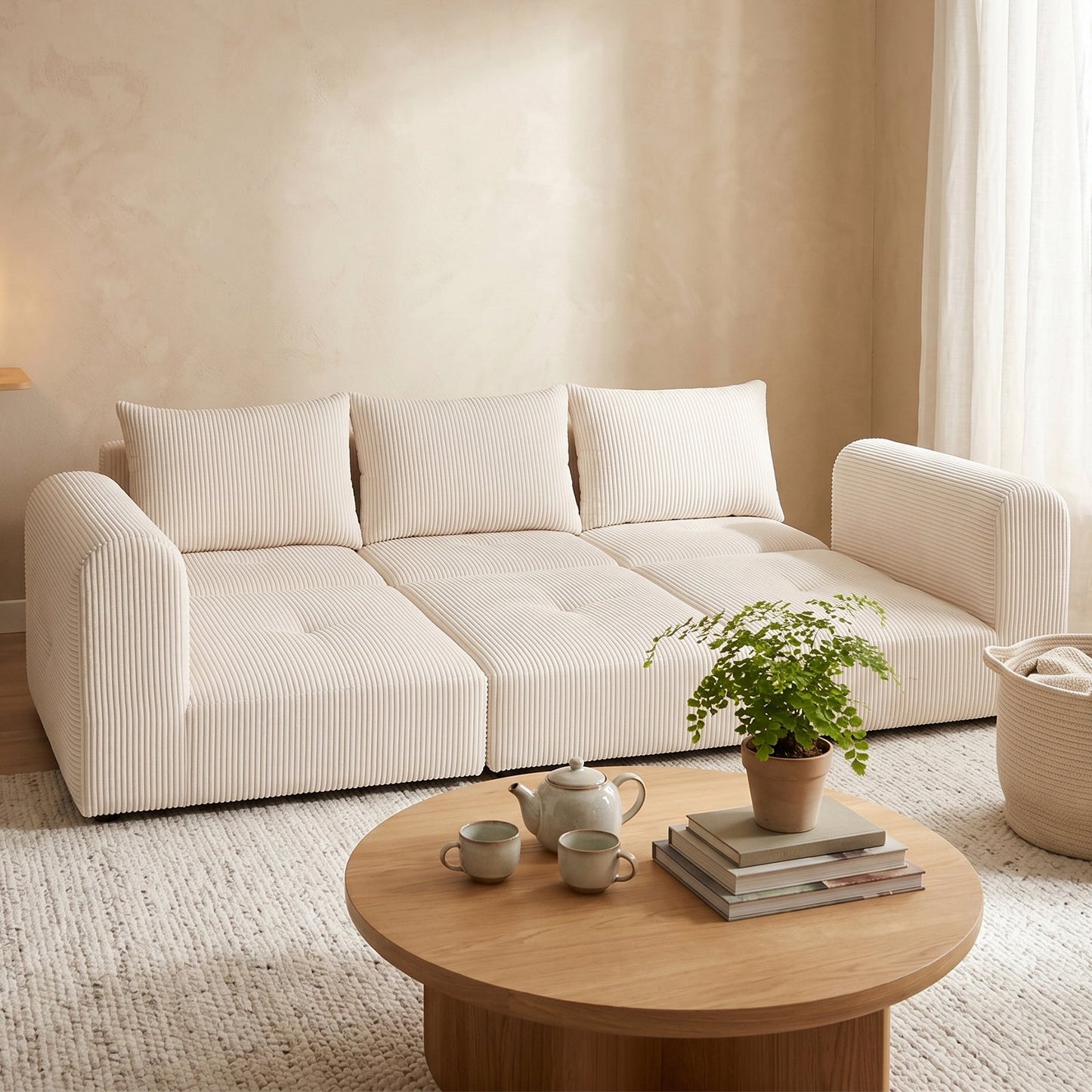 Advwin 235cm Corduroy 3-Seater Modular Sofa Bed