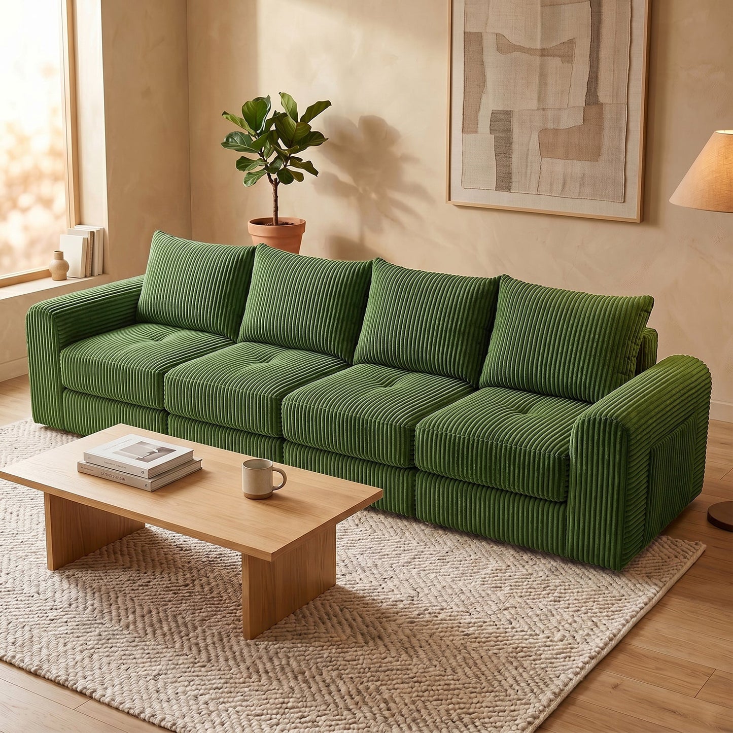 Advwin 300cm Corduroy 4-Seater Modular Sofa Bed