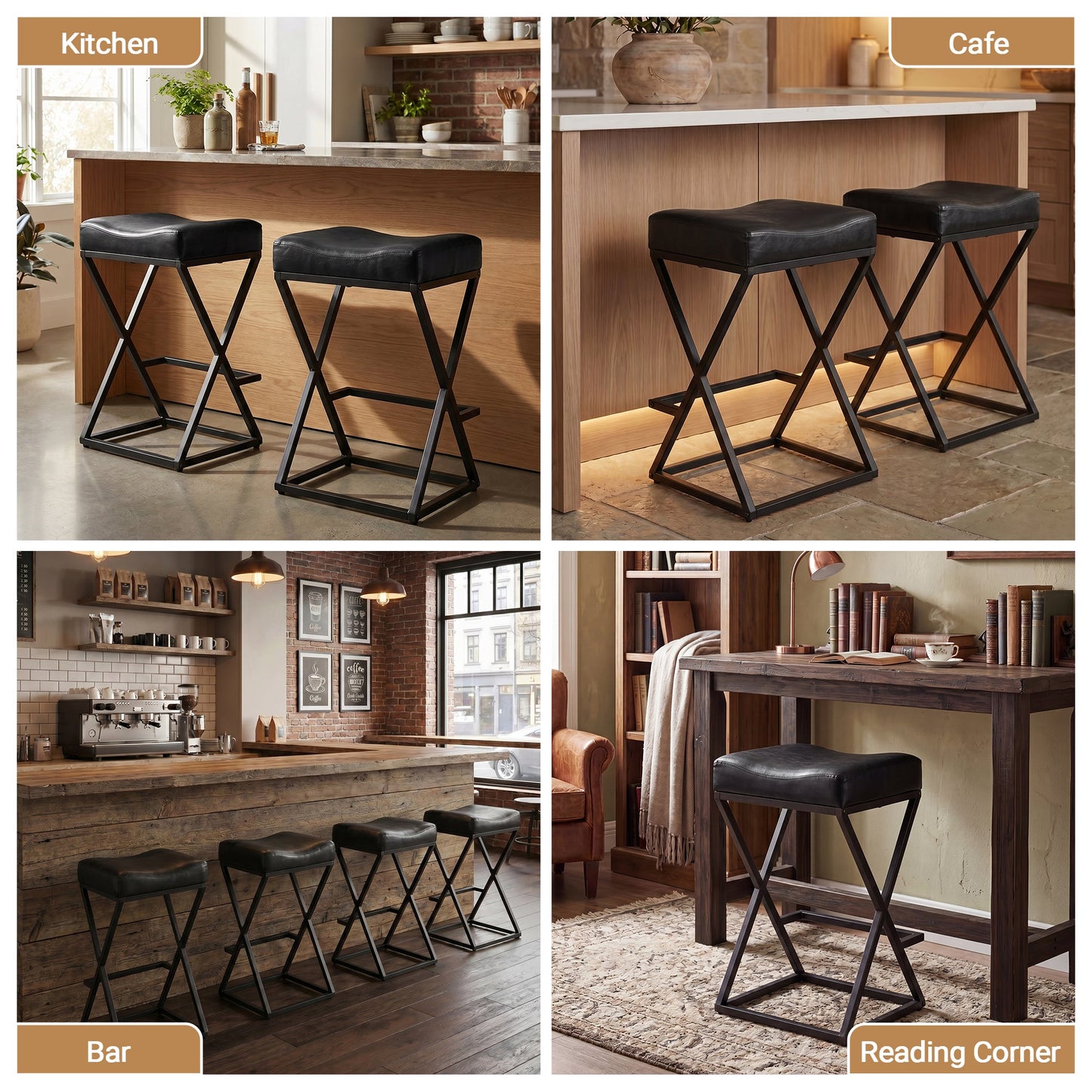 Advwin Set of 2 PU Leather Bar Stools with Footrest
