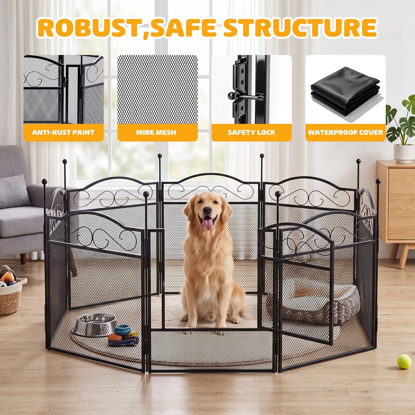 Advwin 8-Panel Metal Dog Playpen with Waterproof Bottom