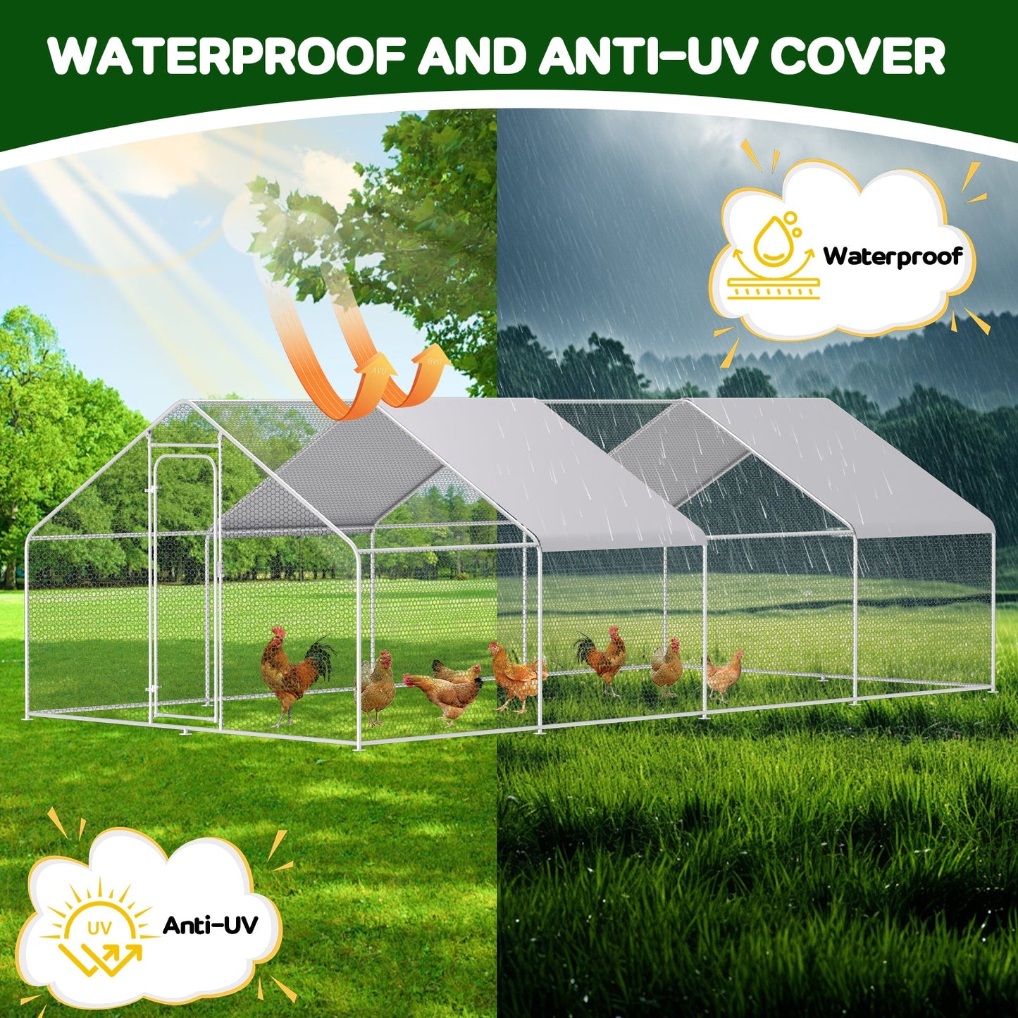Advwin 6x3x1.95m Metal Chicken Coop w/ 4-Tier Perch