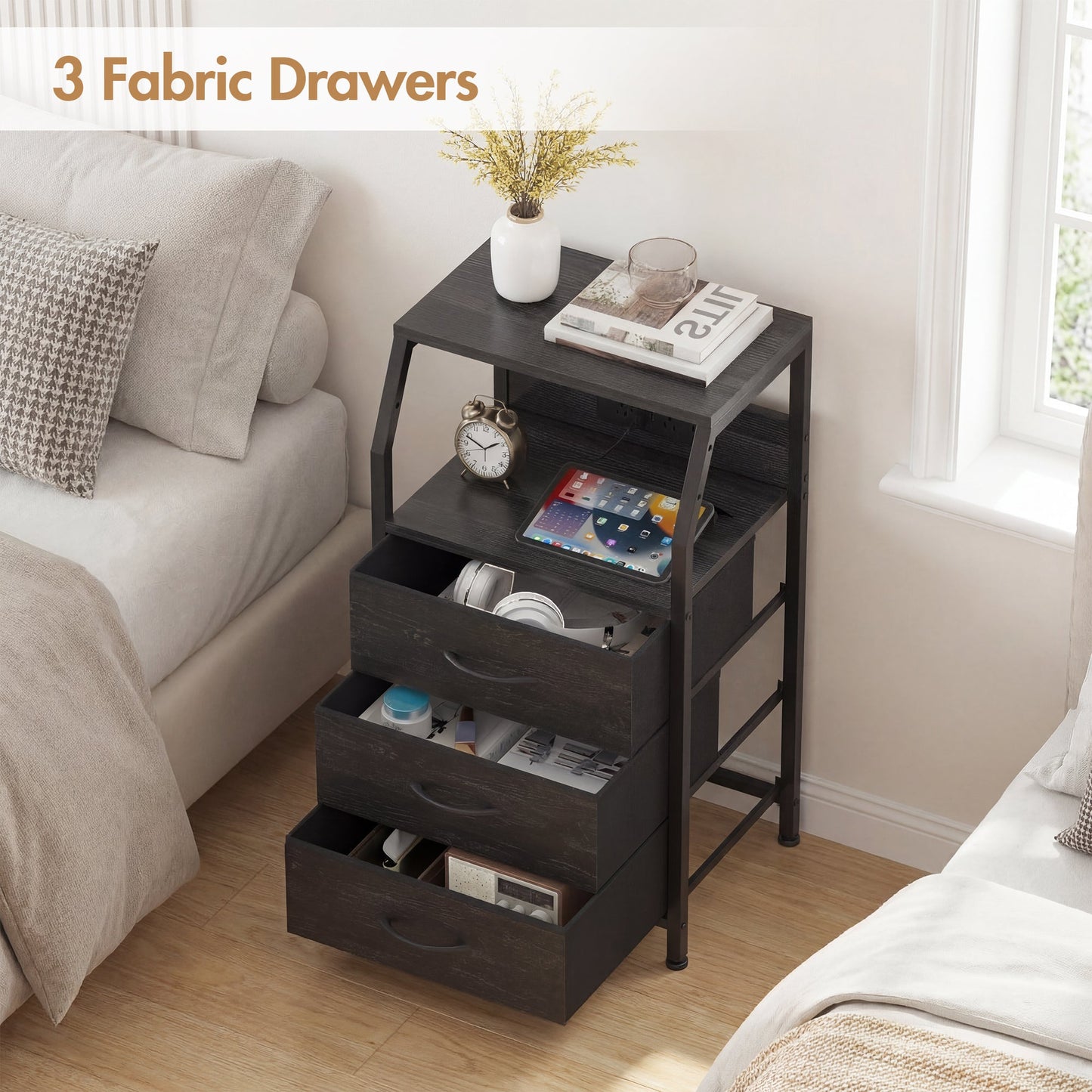 Advwin Set of 2 Bedside Table with 3 Drawers