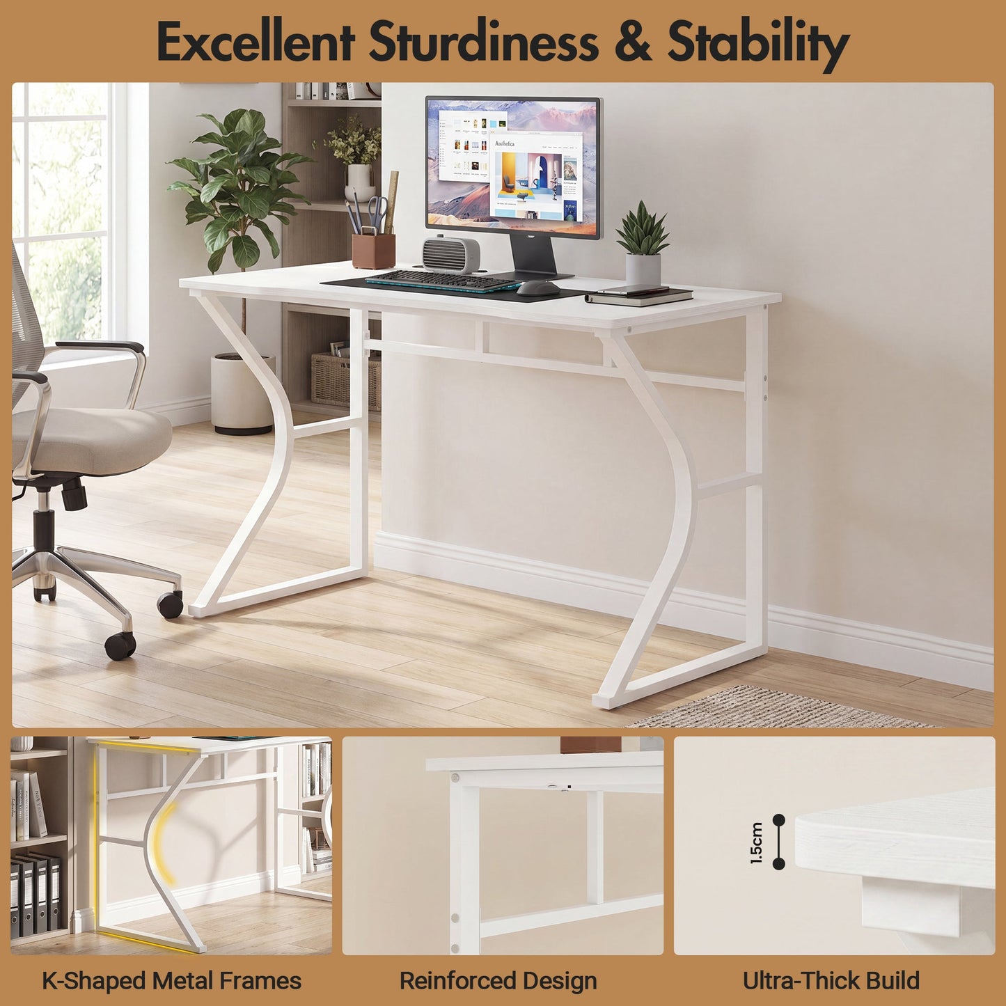 Advwin 120cm Computer Desk with 2 Cable Holes