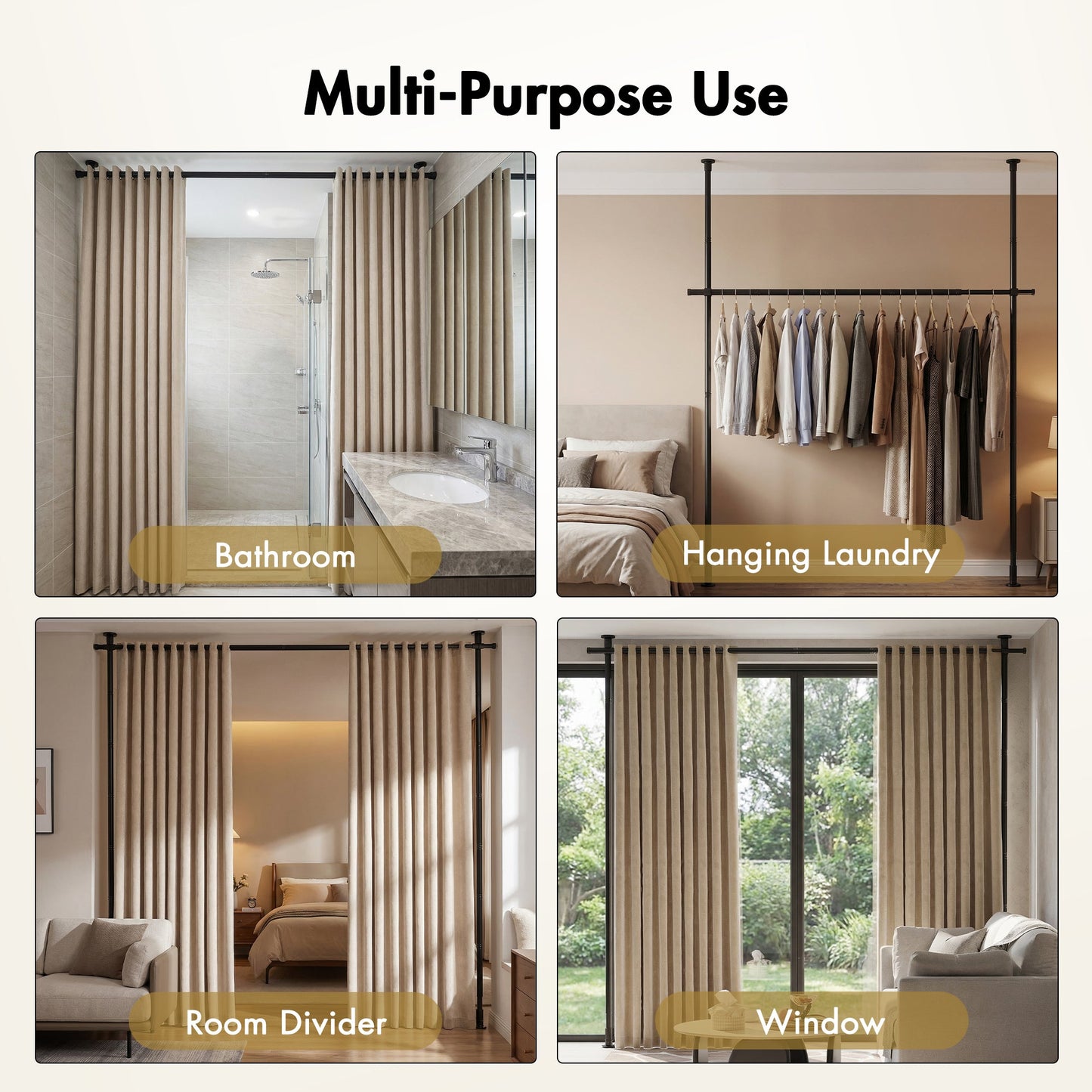 Advwin No Drill Adjustable Curtain Rod Room Divider Black