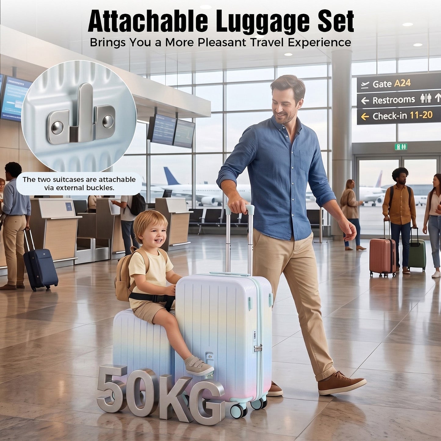 Advwin 2PCS Attachable Hardshell Luggage Set 14/20 Inch