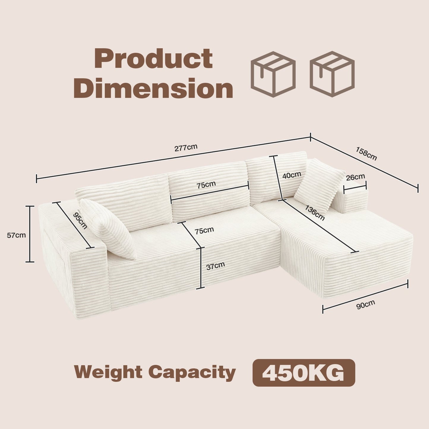 Advwin 277cm Modular Sectional Sofa L Shape 3 Seater