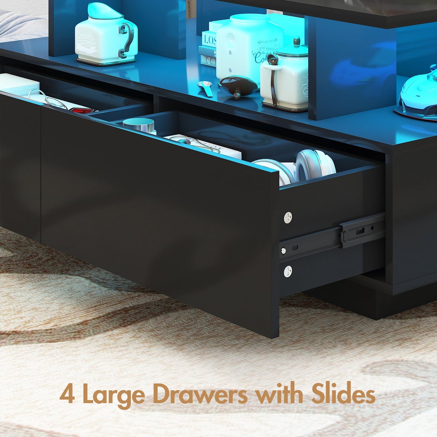 Advwin LED Coffee Table with 4 Storage Drawers