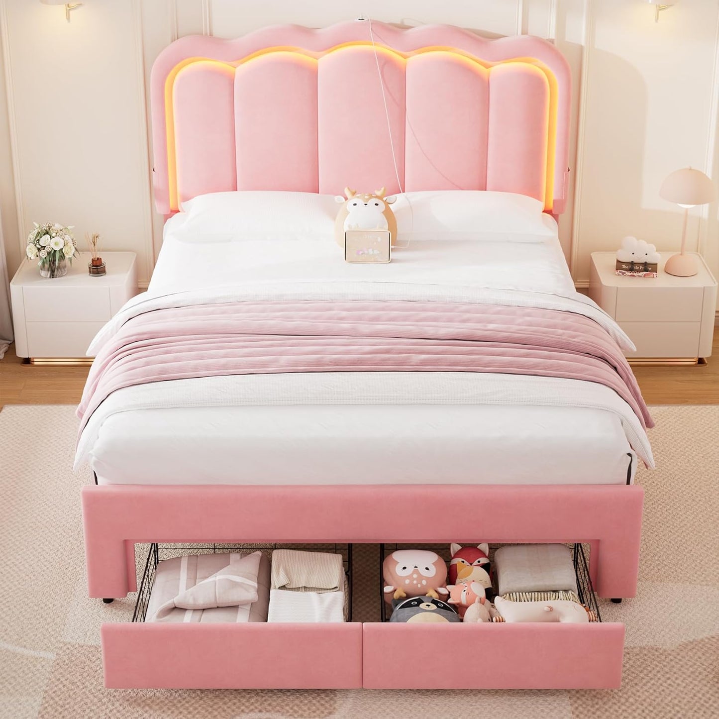 Advwin LED Bed Frame with Adjustable Headboard