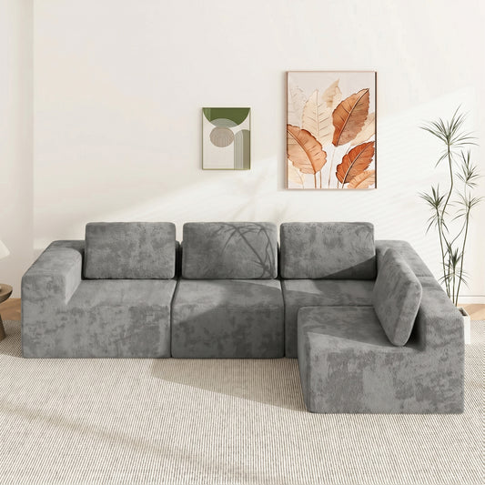 Advwin 4 Seater L-Shaped Chenille Modular Sectional Sofa