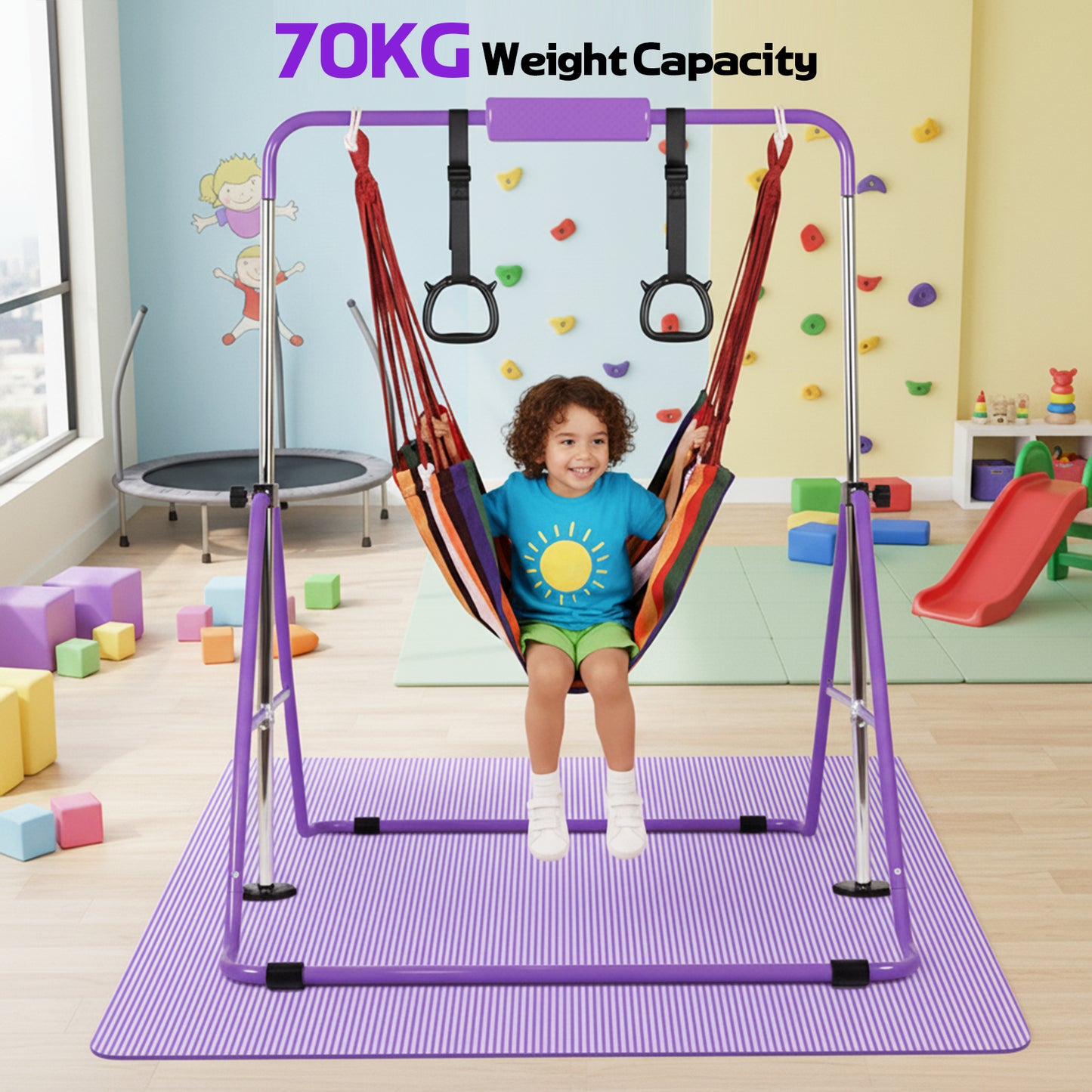 Advwin Kids Gymnastics Bar with Swing & Mat & Rings