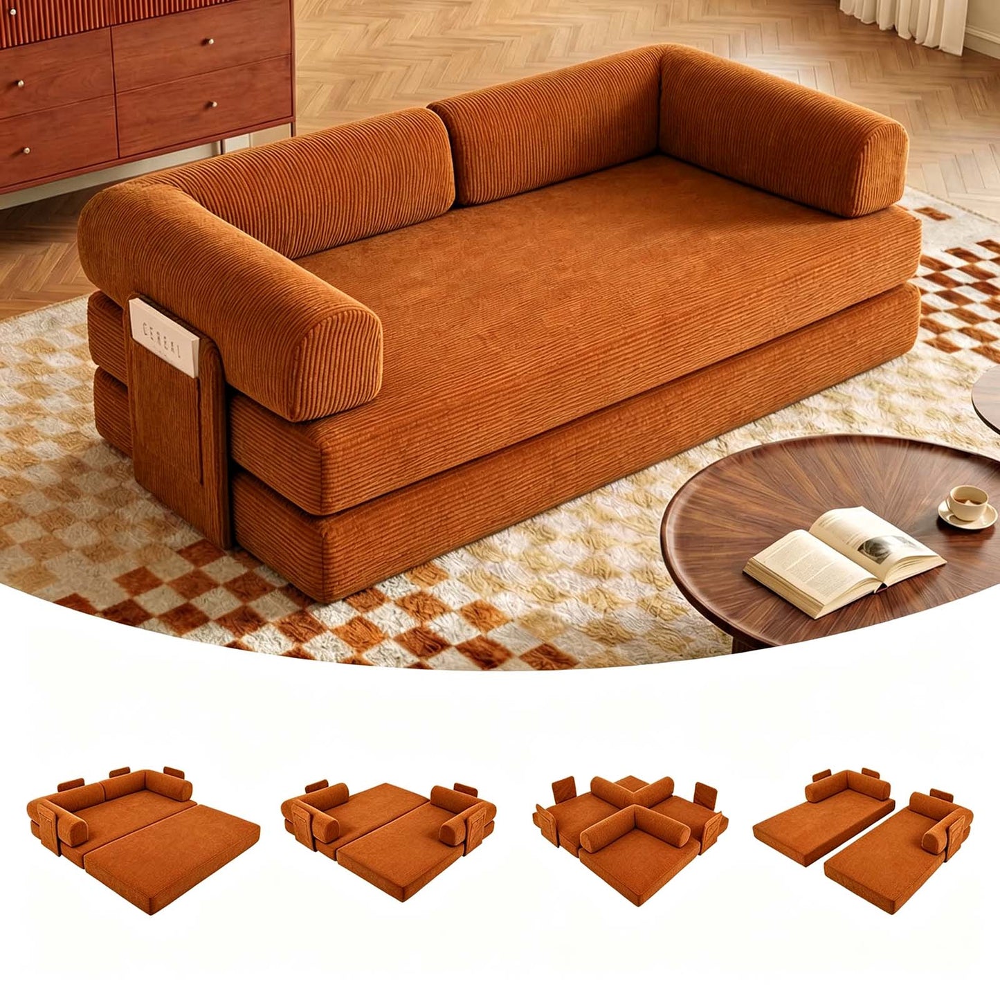 Advwin 5-in-1 Convertible Folding Loveseat Sofa Bed