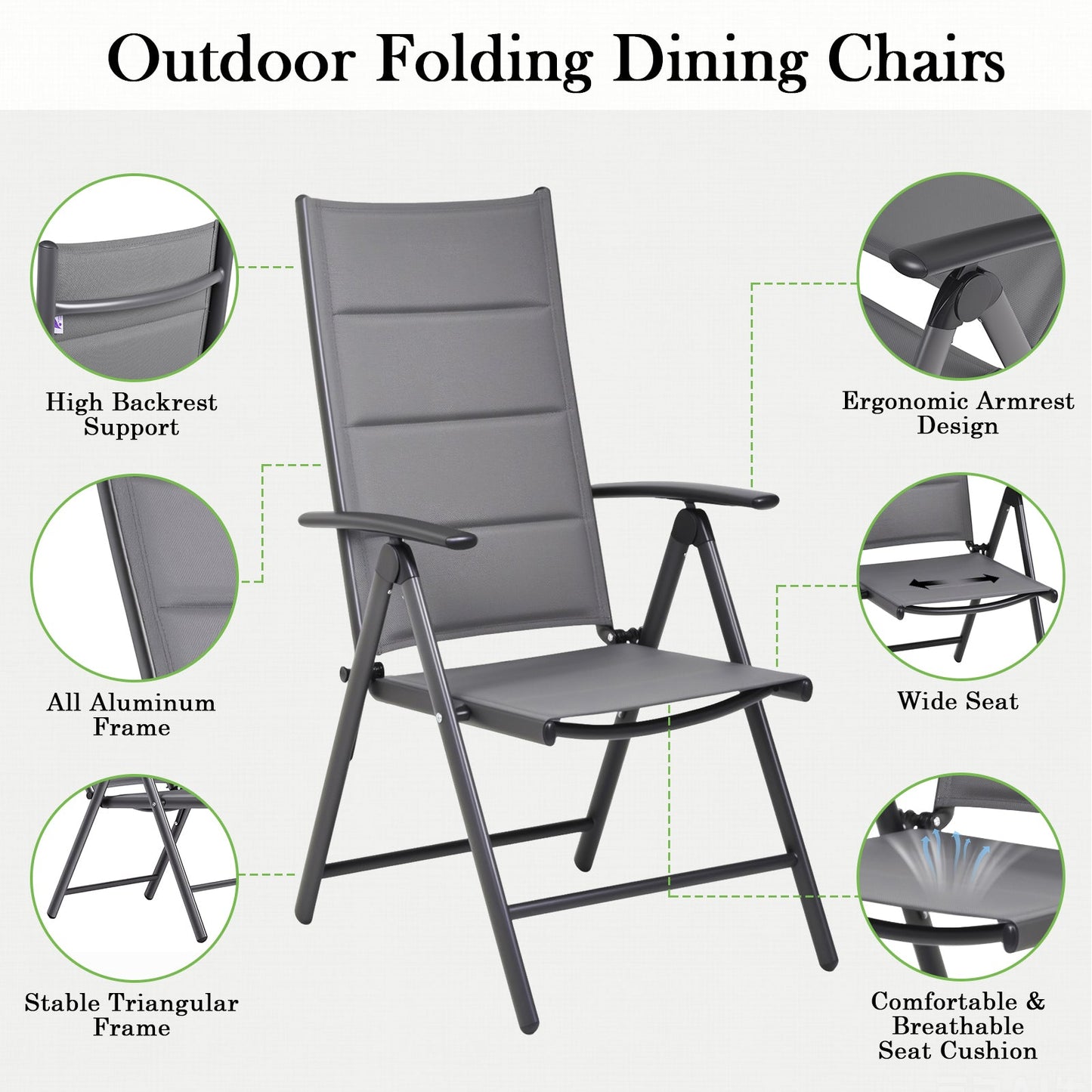 Advwin Folding Patio Chairs Set of 2 w/ Adjustable Backrest