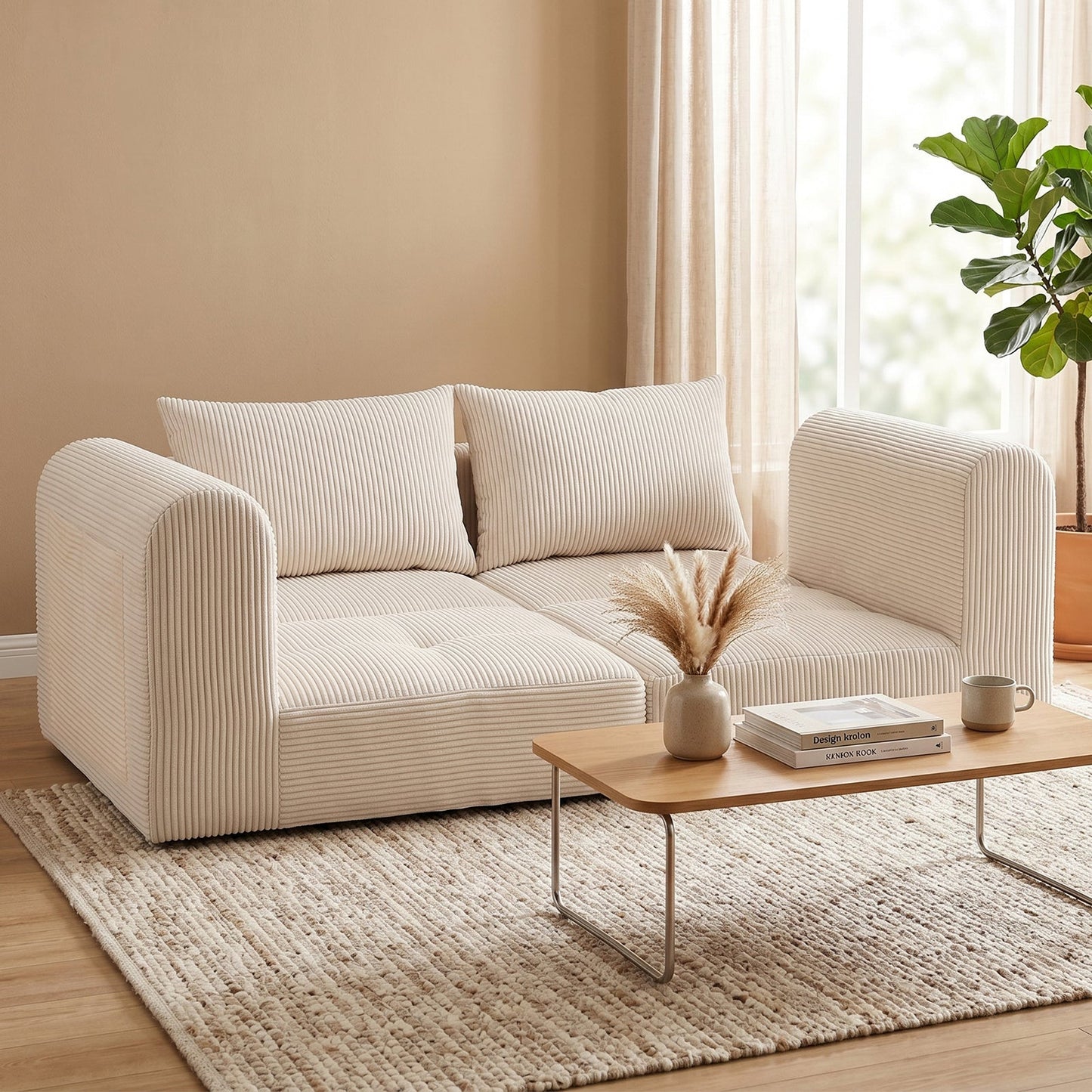 Advwin 172cm Modular Corduroy 3-in-1 Sofa Lounger