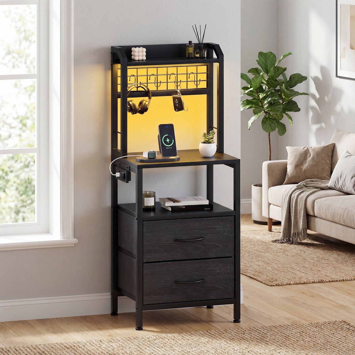 Advwin Bedside Table with Charging Station