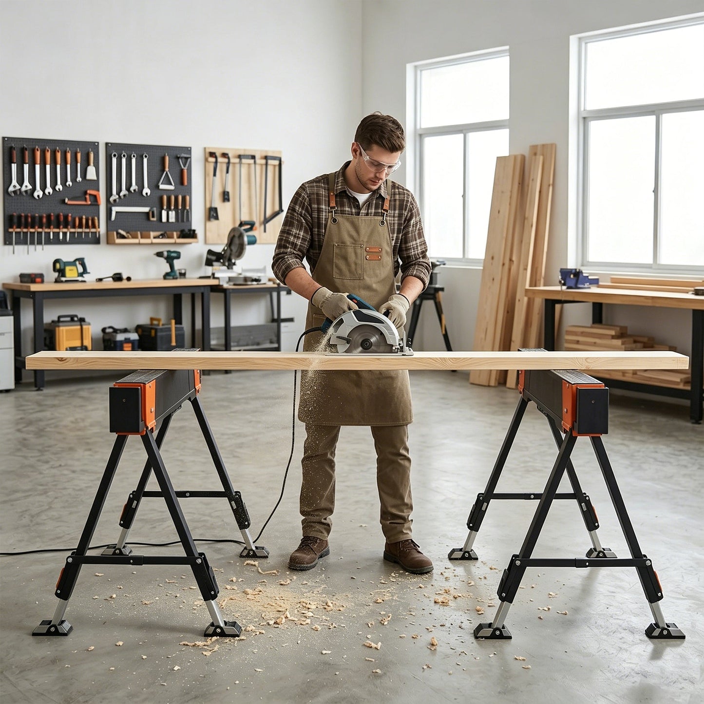 Advwin 2PCS Heavy Duty Folding Sawhorse w/ Adjustable Height
