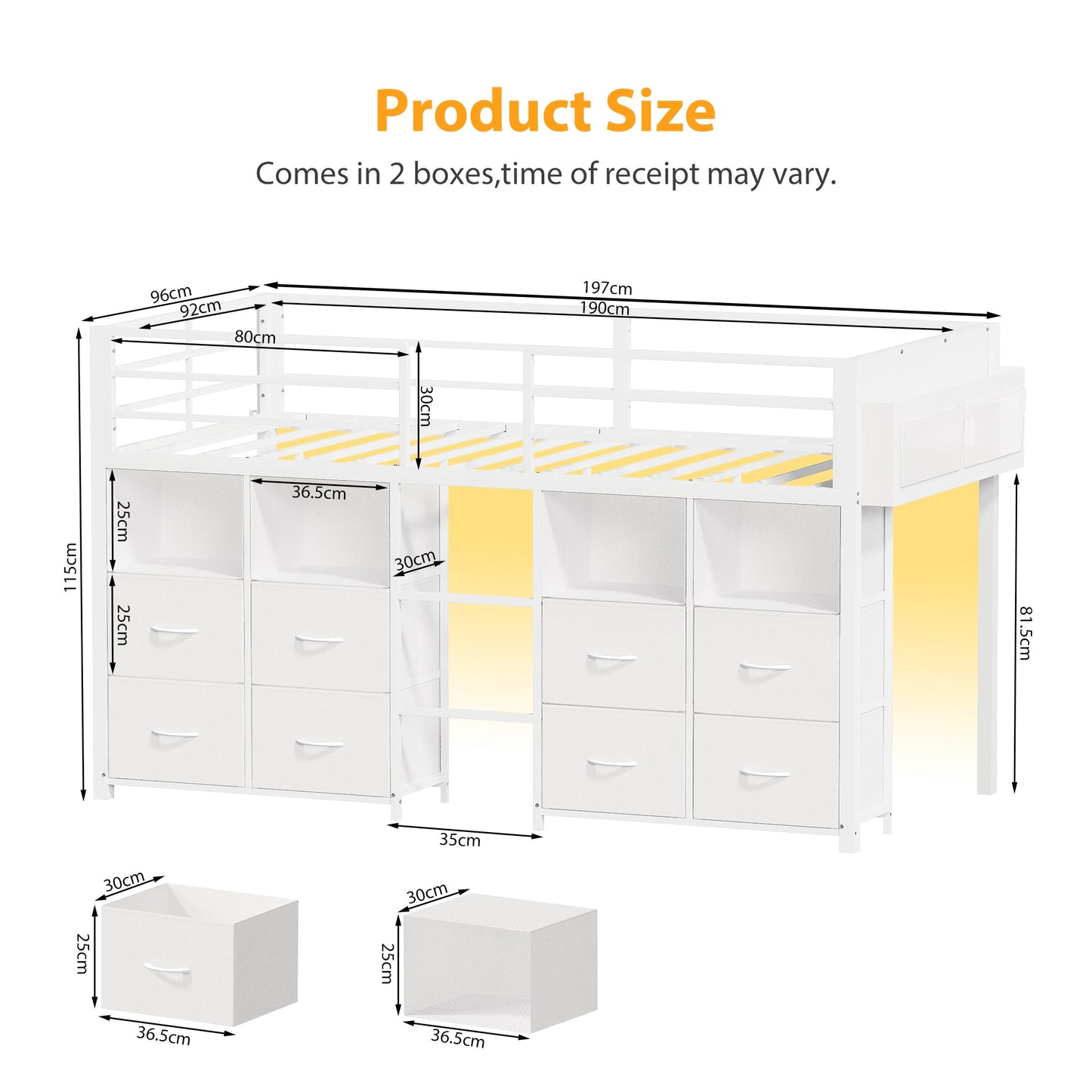 Advwin Low Loft Bed Frame with 8 Drawers & LED Light