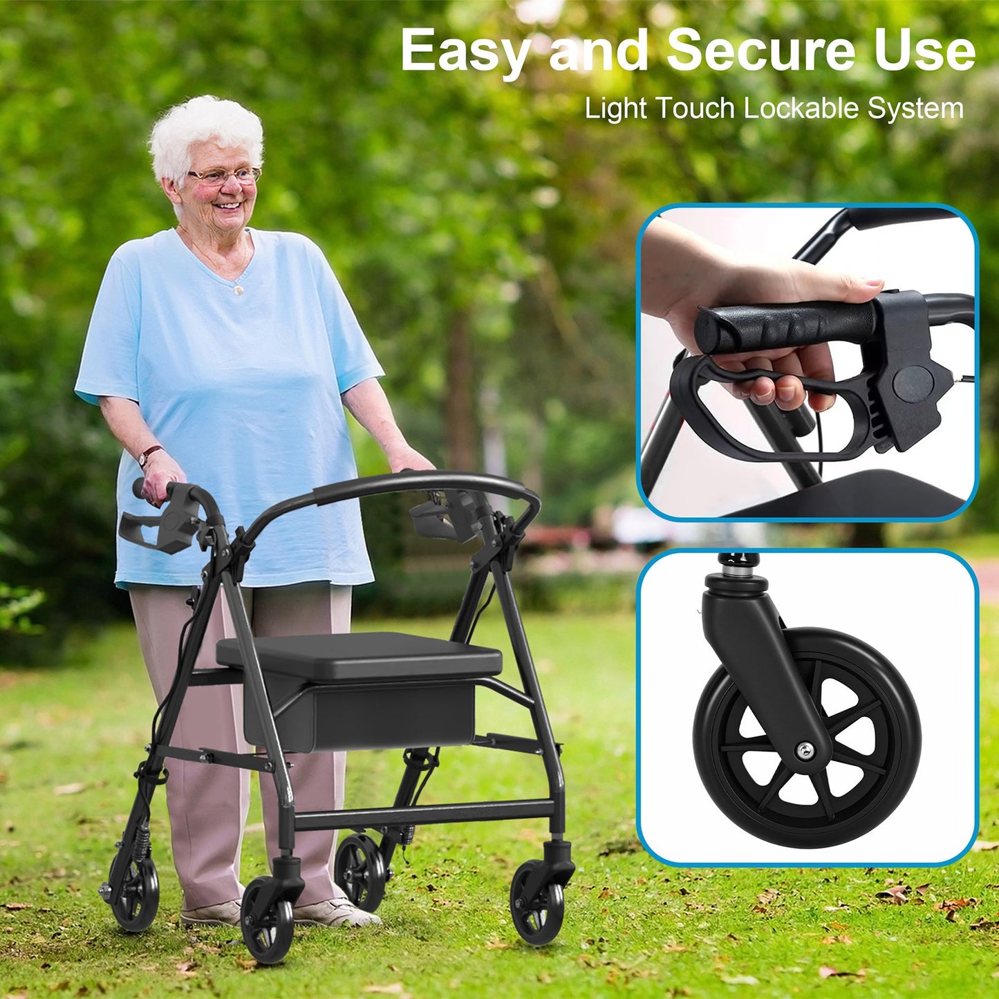 Advwin 4 Wheels Rollator Walker Foldable