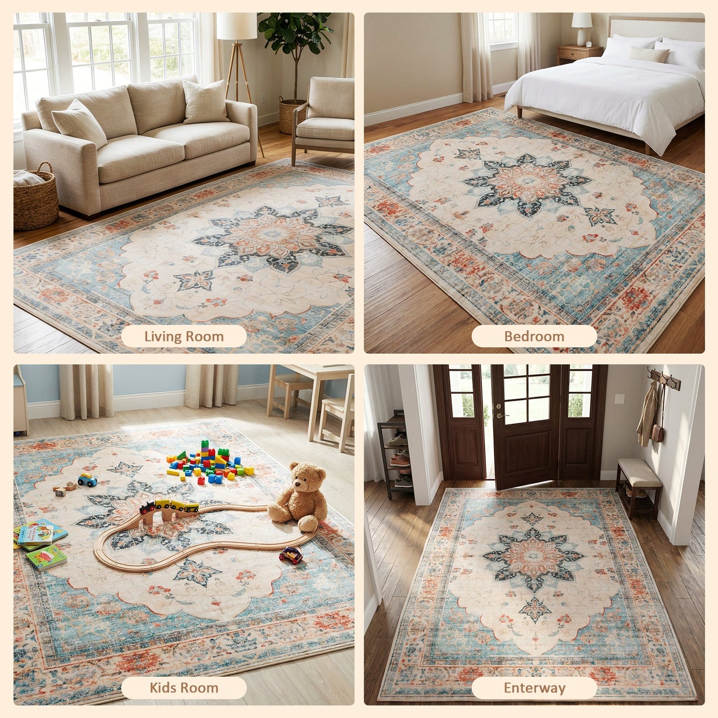 Advwin Vintage Thick Carpet Non-Slip Washable Rug  Red