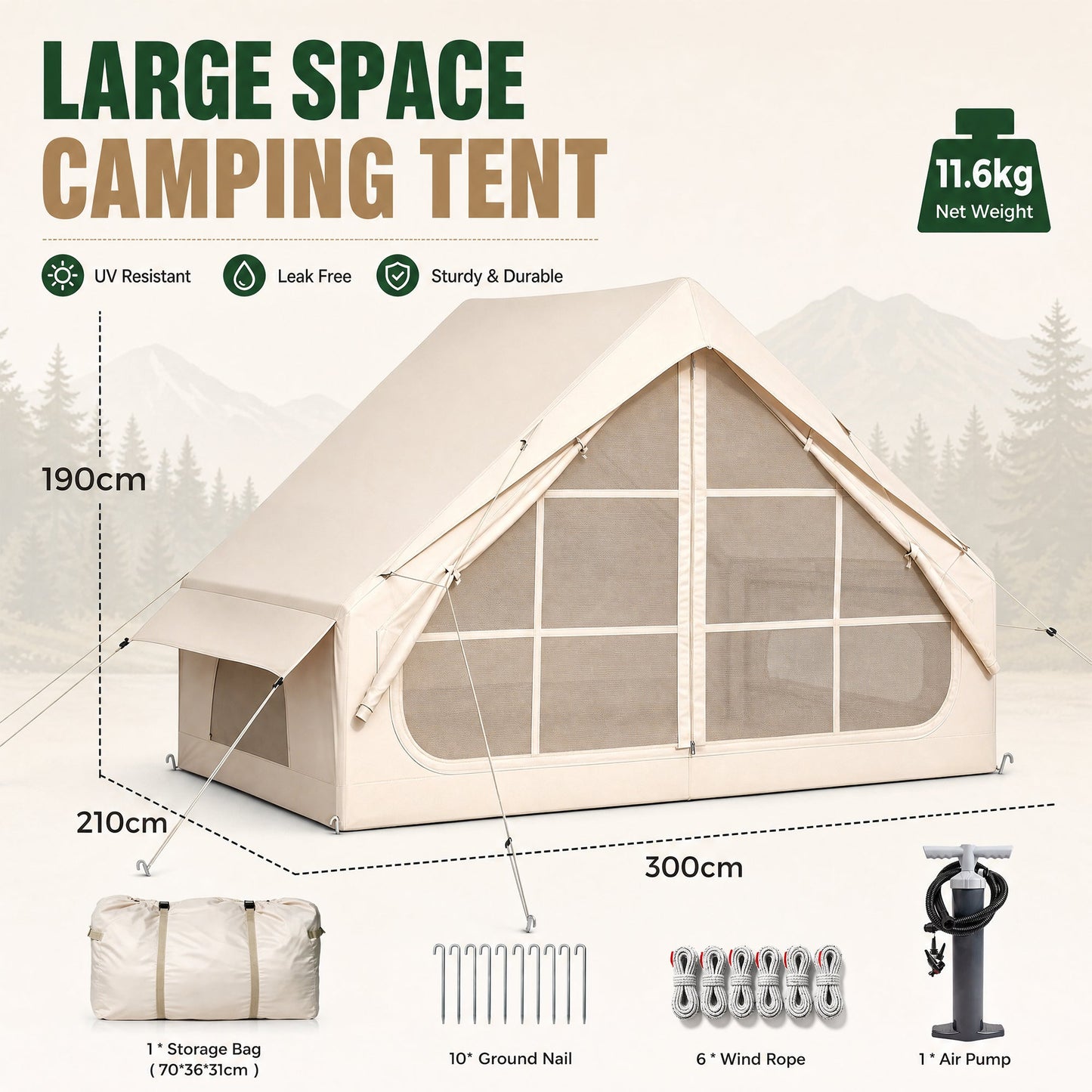 Advwin 2-6 Person Inflatable Glamping Tent with Pump