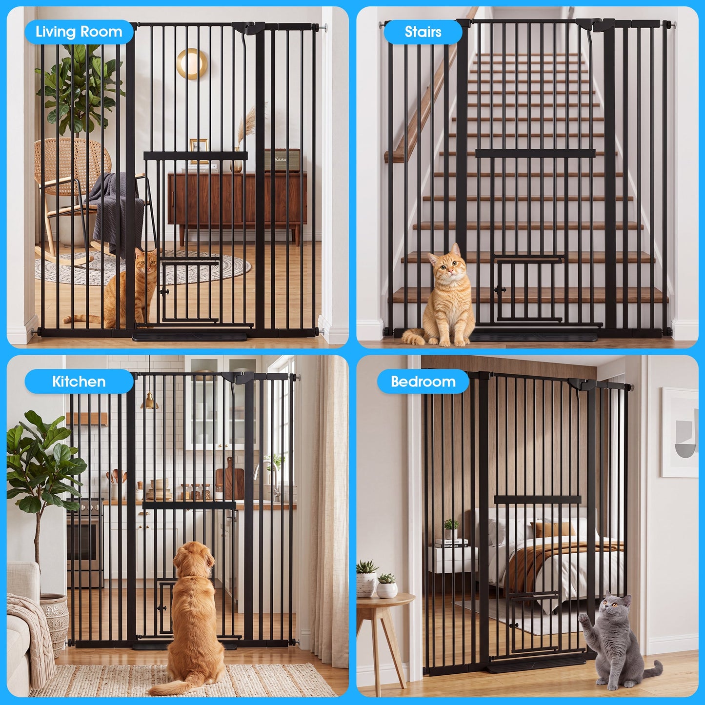Advwin 150cm Extra Tall Pet Gate with Small Cat Door