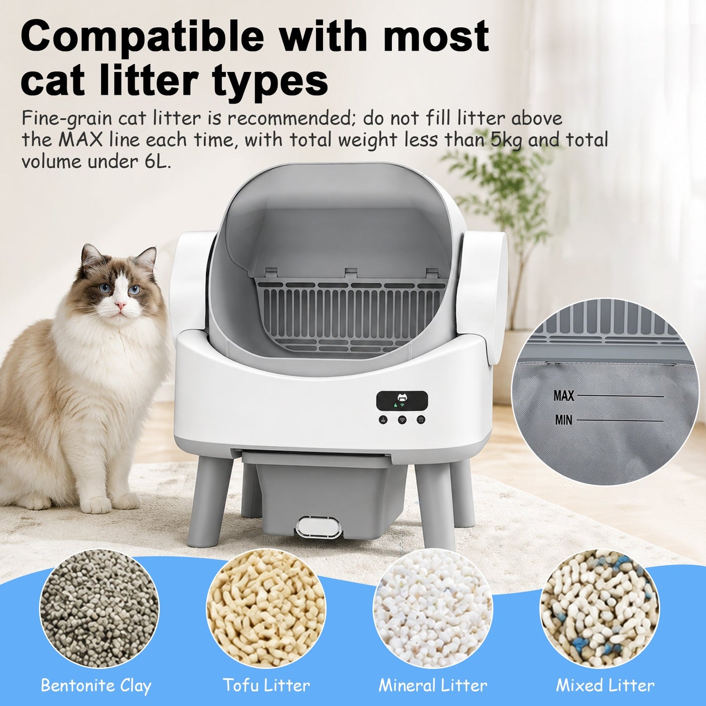 Advwin Open-Top Self Cleaning Cat Litter Box with App Control
