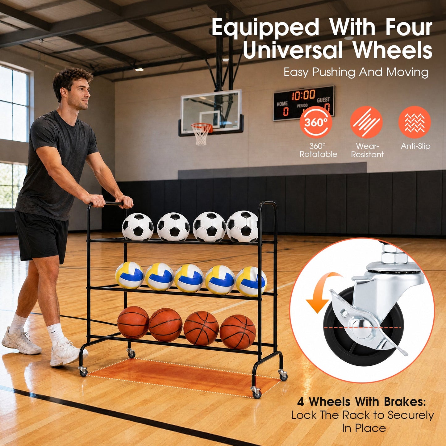 Advwin 3-Tier Basketball Rack Storage Holder w/ Wheels