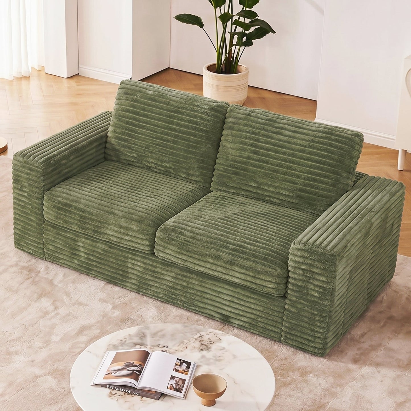 Advwin 162cm Loveseat Floor Sofa Corduroy Boneless Couch