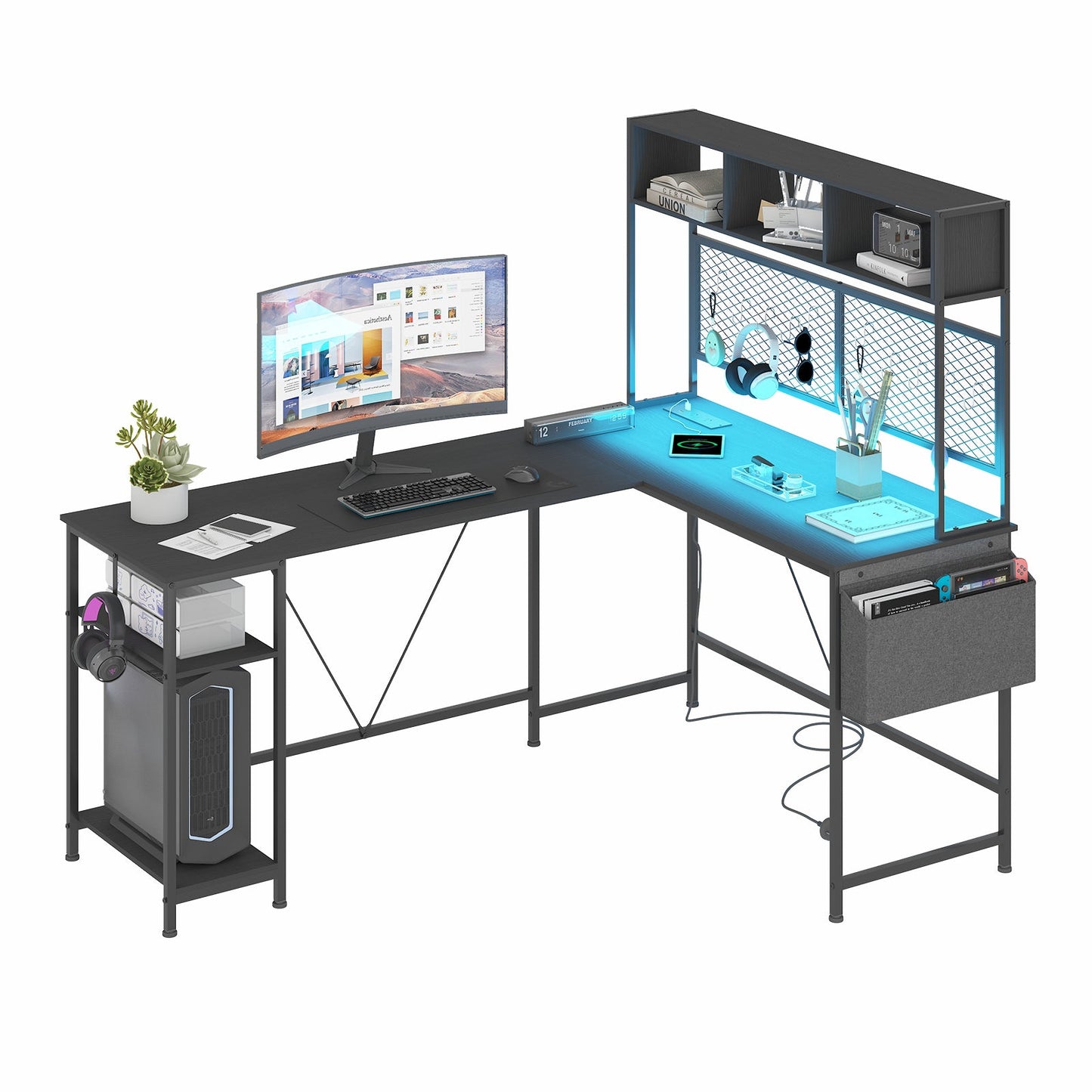 Advwin L Shaped Gaming Desk with LED Lights