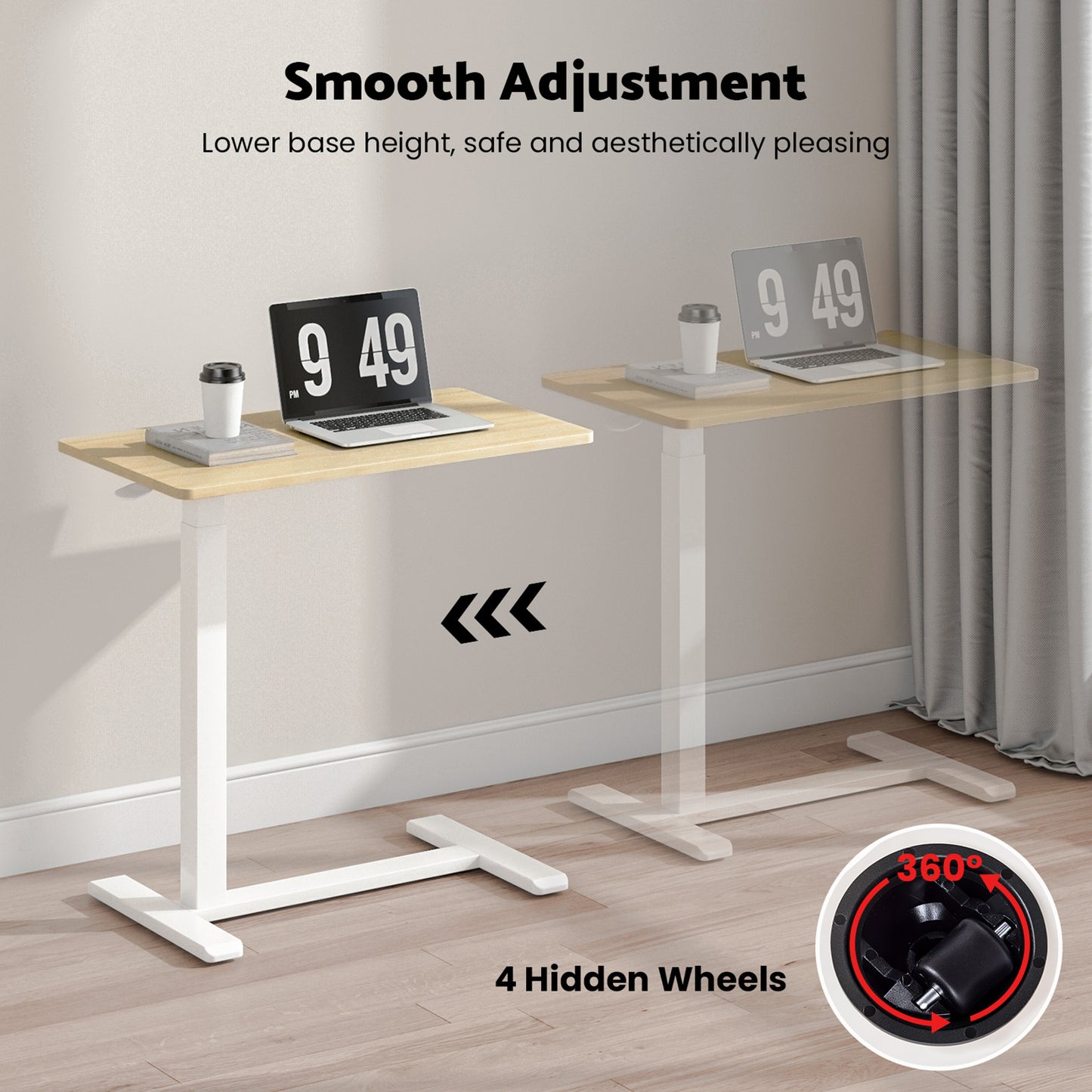 Advwin Mobile Standing Desk Pneumatic Height Adjustable