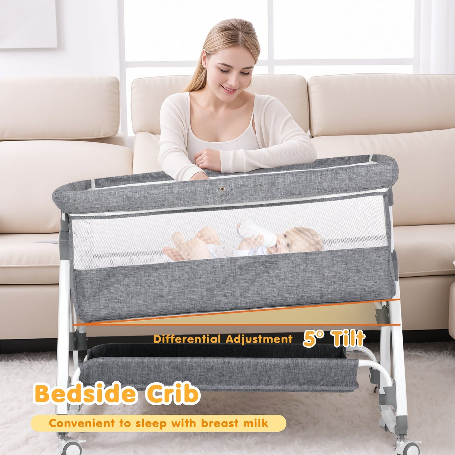 Advwin 3 in 1 Baby Bassinet 6 Height Adjustable