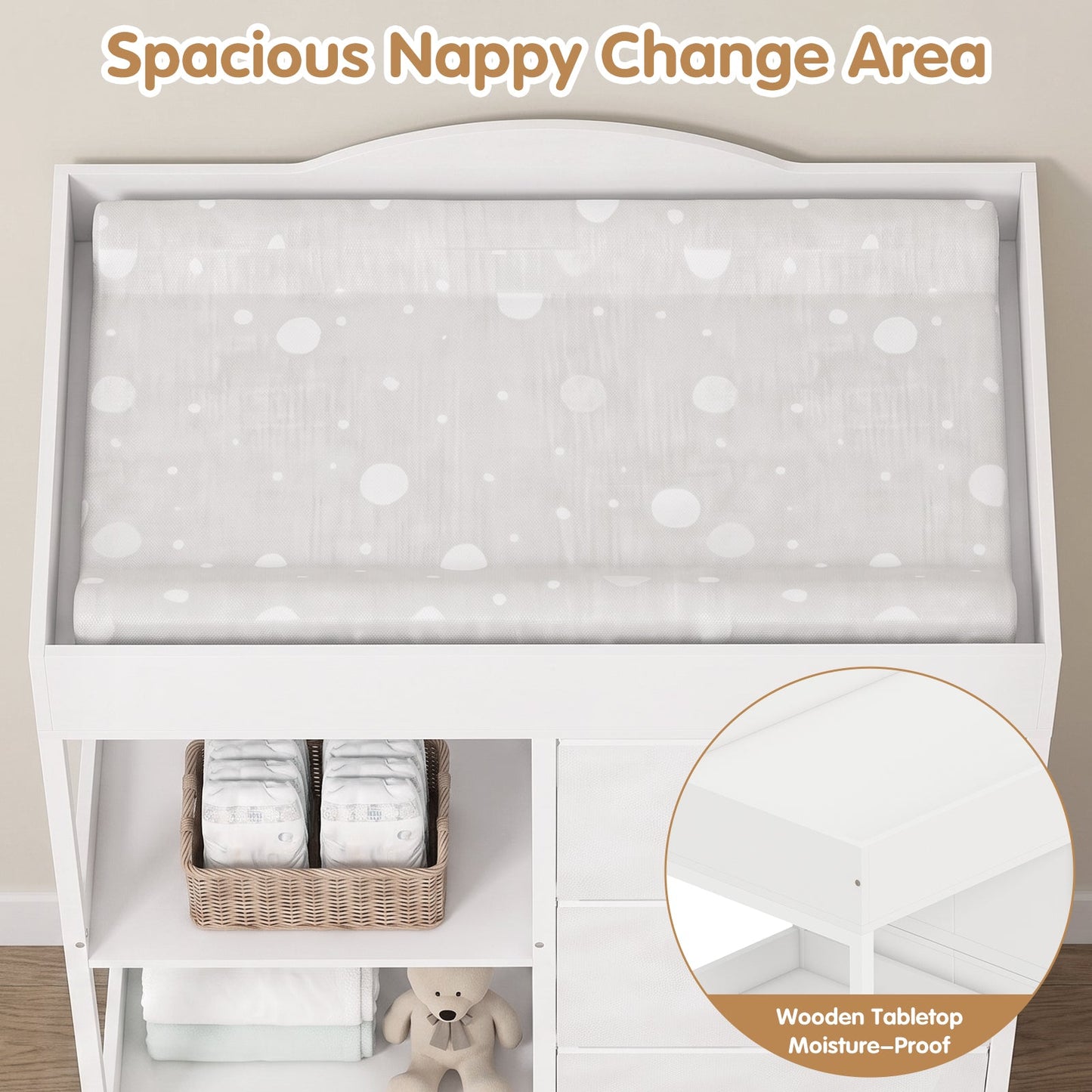 Advwin Baby Change Table with Casters & Drawers