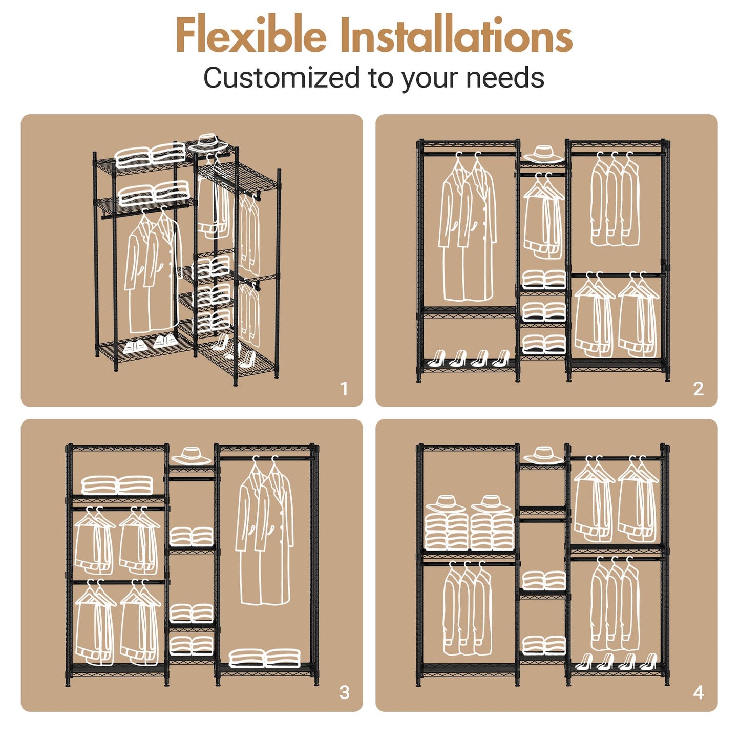 Advwin Portable Closet Wardrobe with 4 Rods & 9 Shelves