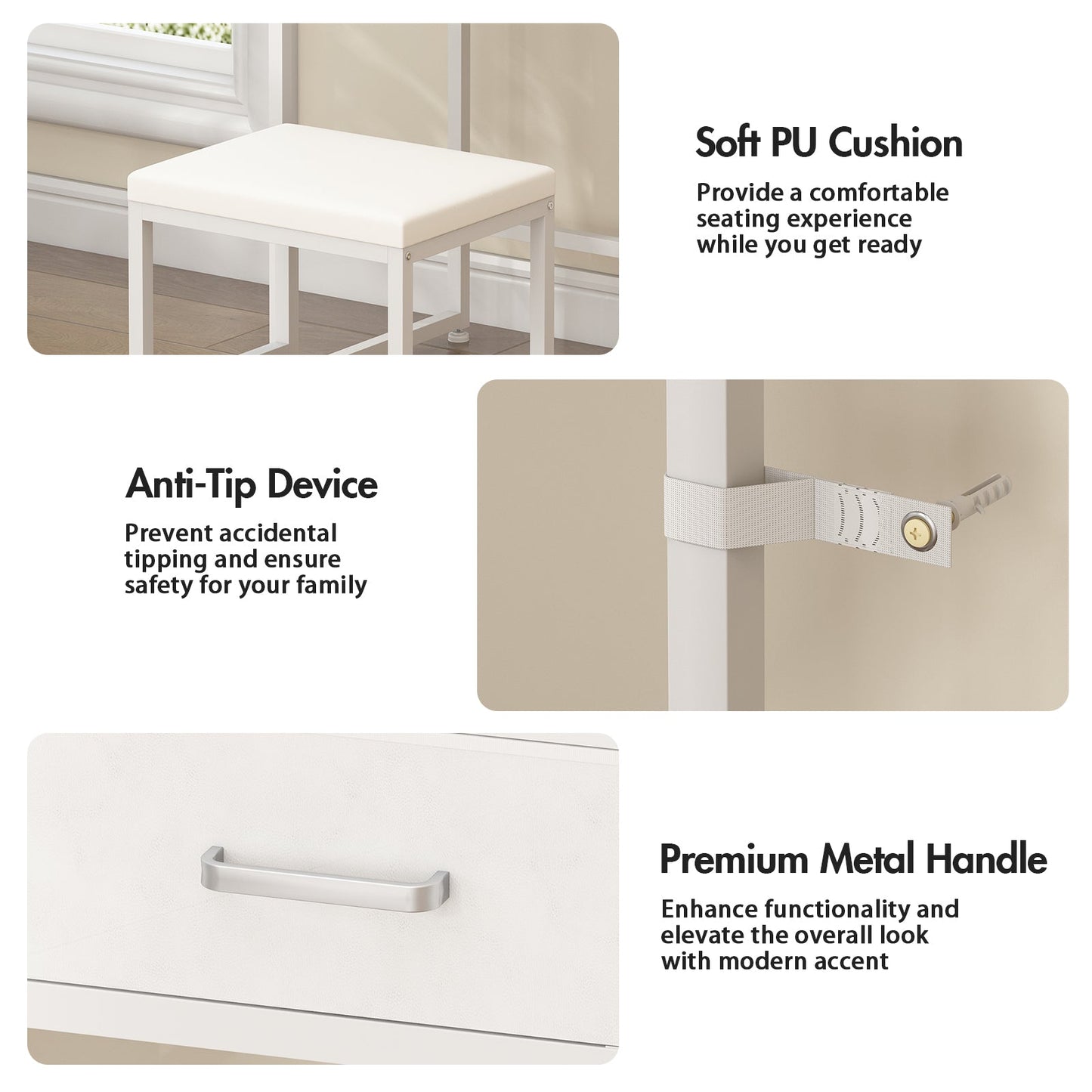 Advwin Expandable Vanity Desk Stool Set