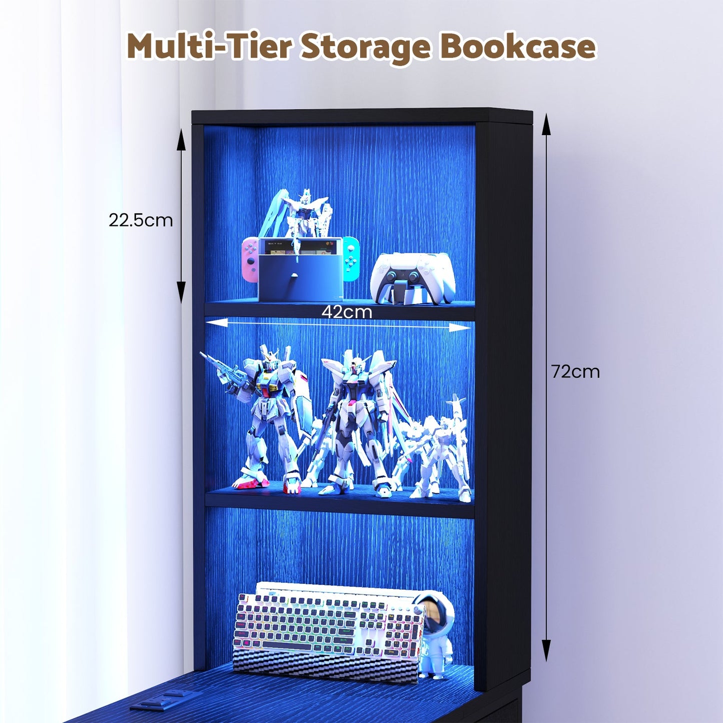 Advwin LED Computer Desk with Reversible Bookshelf