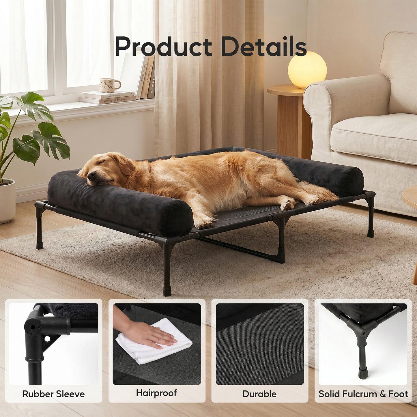 Advwin Elevated Dog Bed with Bolster Black