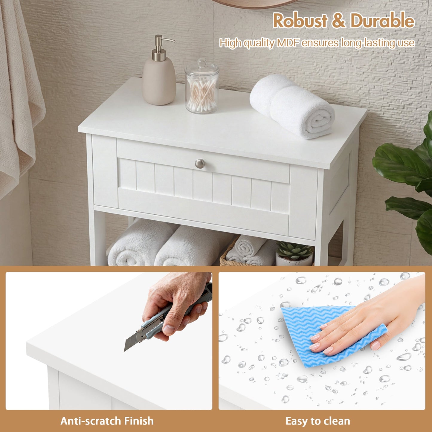 Advwin Bathroom Floor Cabinet with Drawer & Shelf White