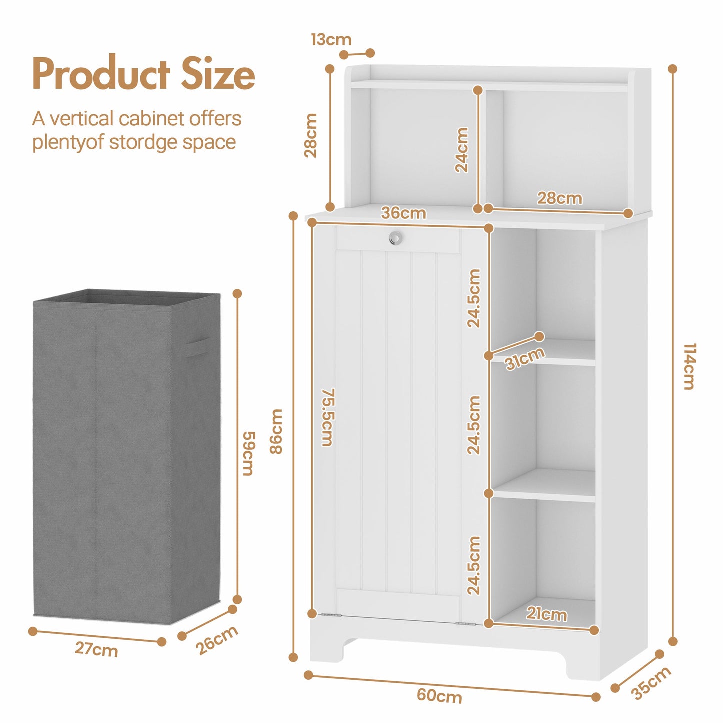 Advwin Tilt-Out Laundry Hamper Cabinet with Shelf